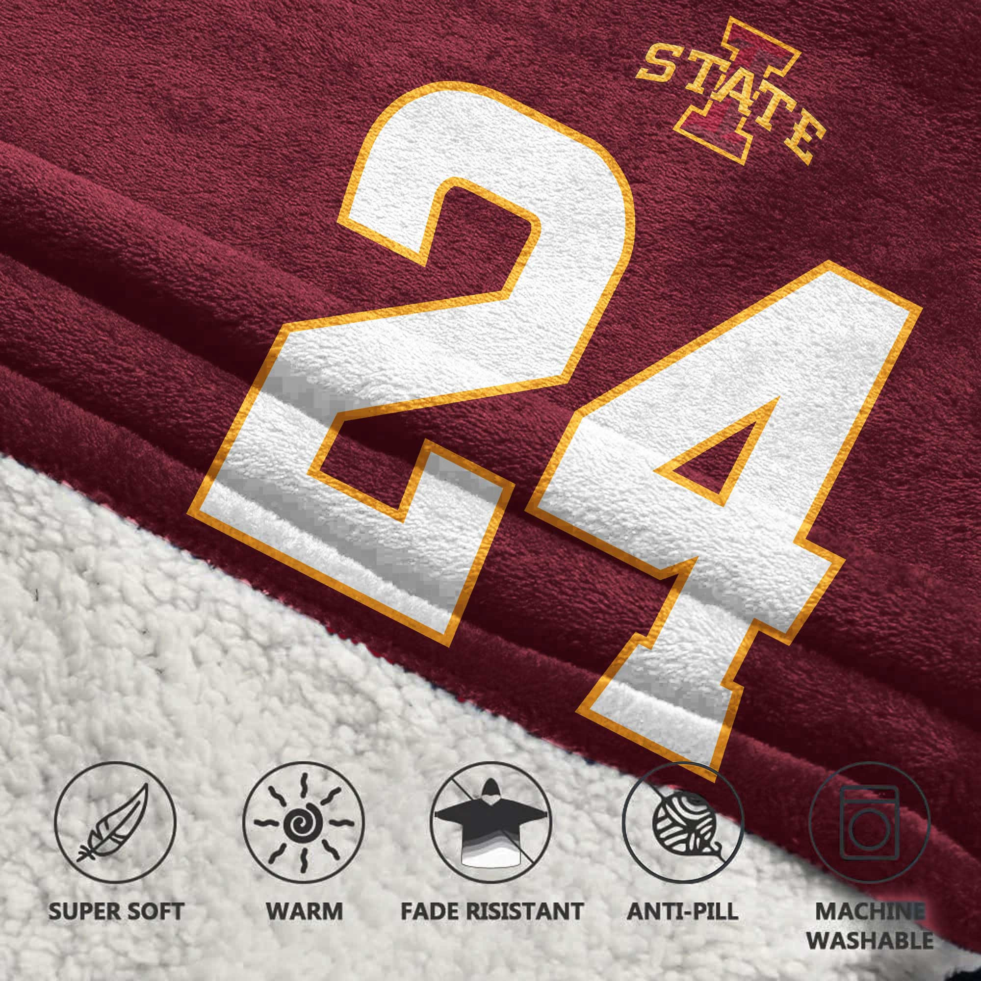 Adult #24 Iowa State Football Unisex Blanket Hoodie