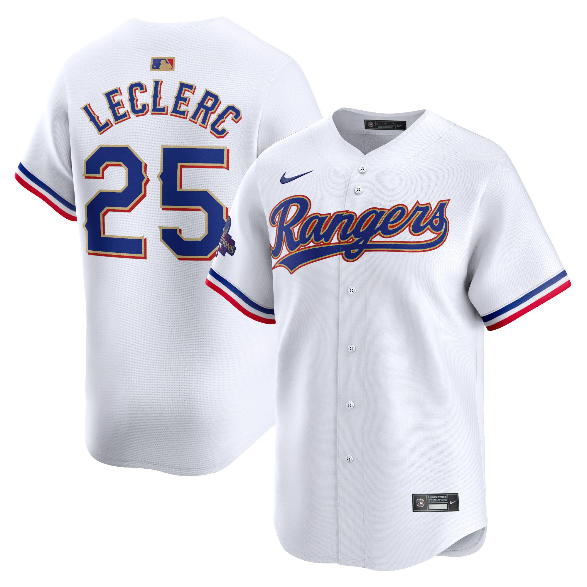 Men's Texas Rangers #25 Jose Leclerc  White 2024 Gold Collection Limited Player Jersey