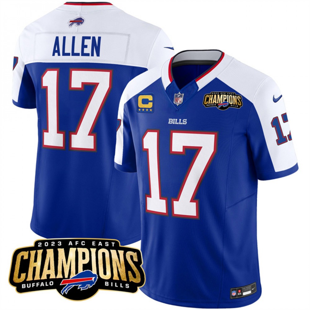 Men's Buffalo Bills #17 Josh Allen 2023 AFC East Champions With 4-star C Ptach Stitched Jersey