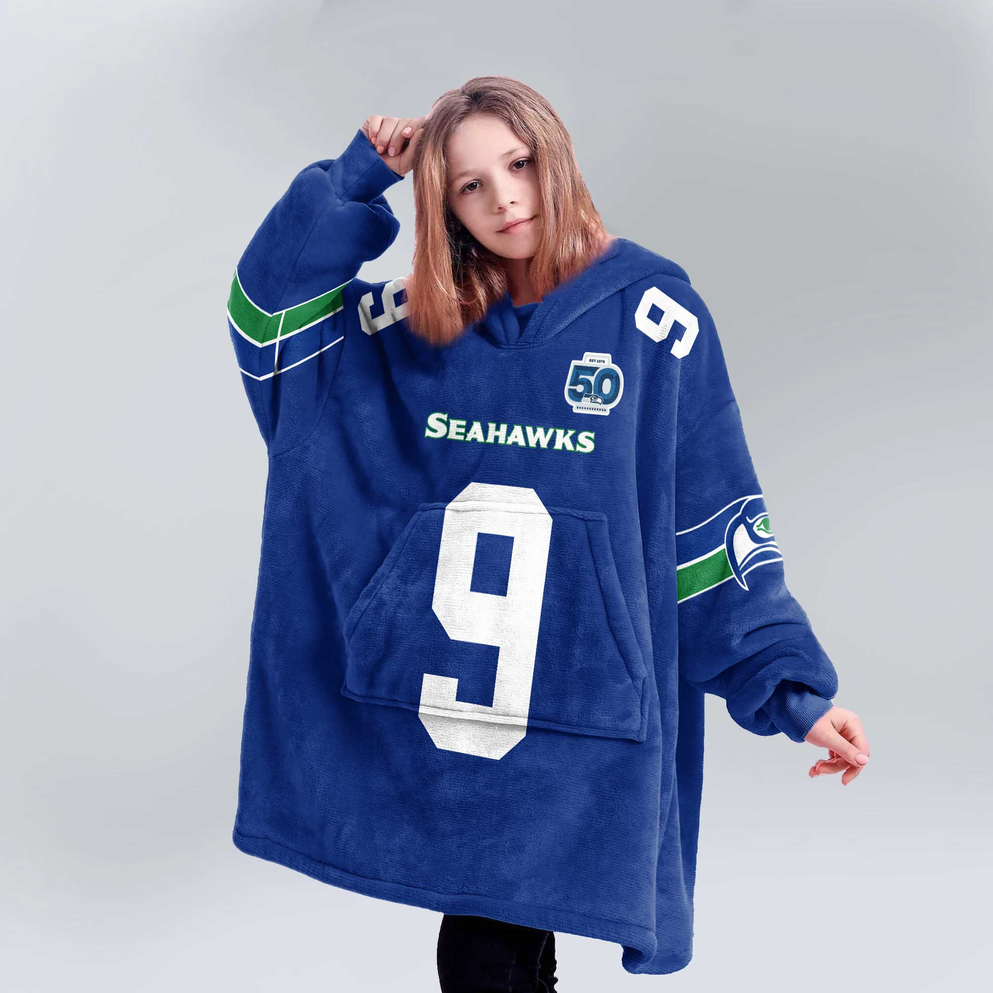 Kid 9 Seattle Football Unisex Blanket Hoodie