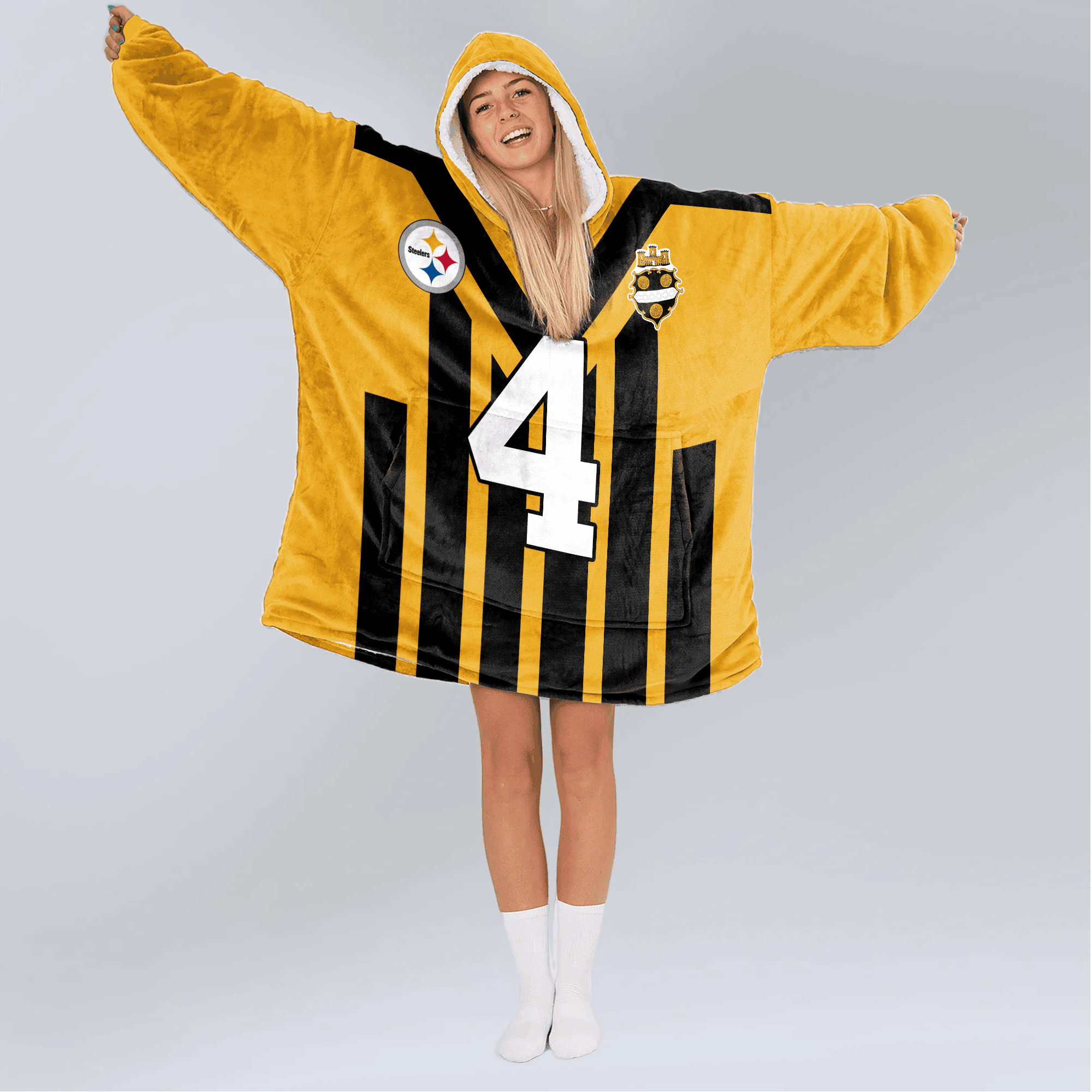 Adult 4 Pittsburgh Football Unisex Blanket Hoodie