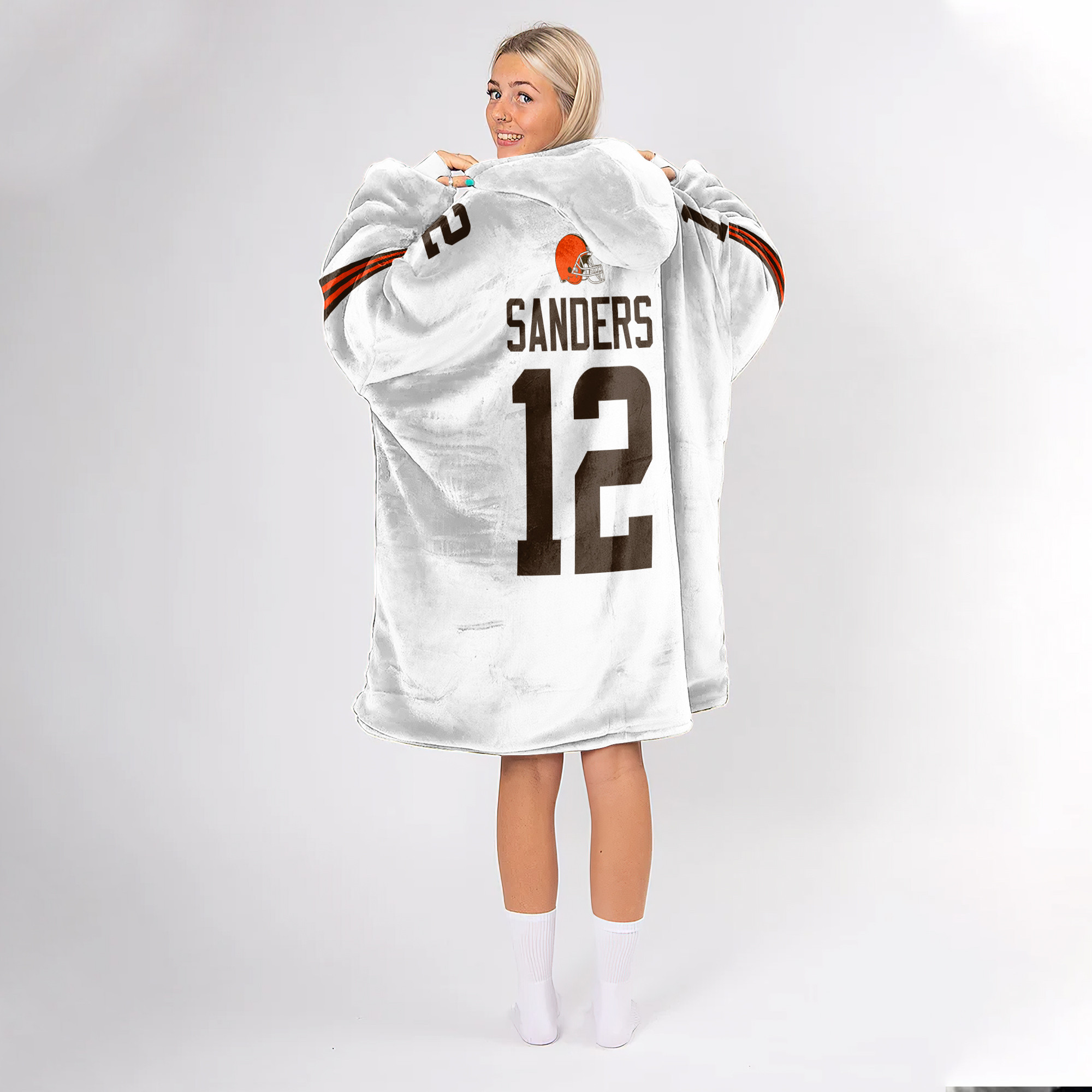 Adult S.S 12 Cleveland Football White Unisex Blanket Hoodie