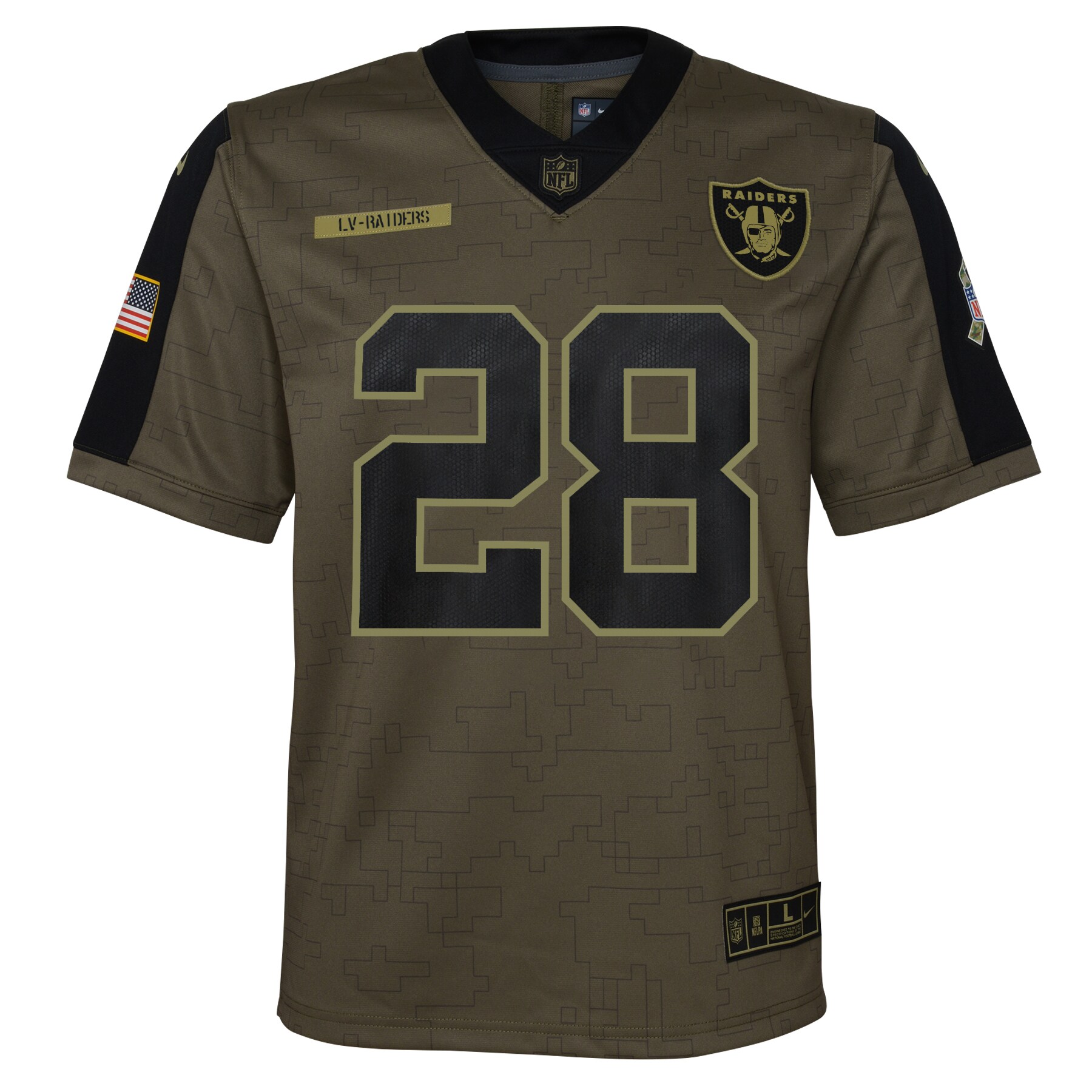 Josh Jacobs Las Vegas Raiders  Youth 2021 Salute To Service Game Jersey - Olive