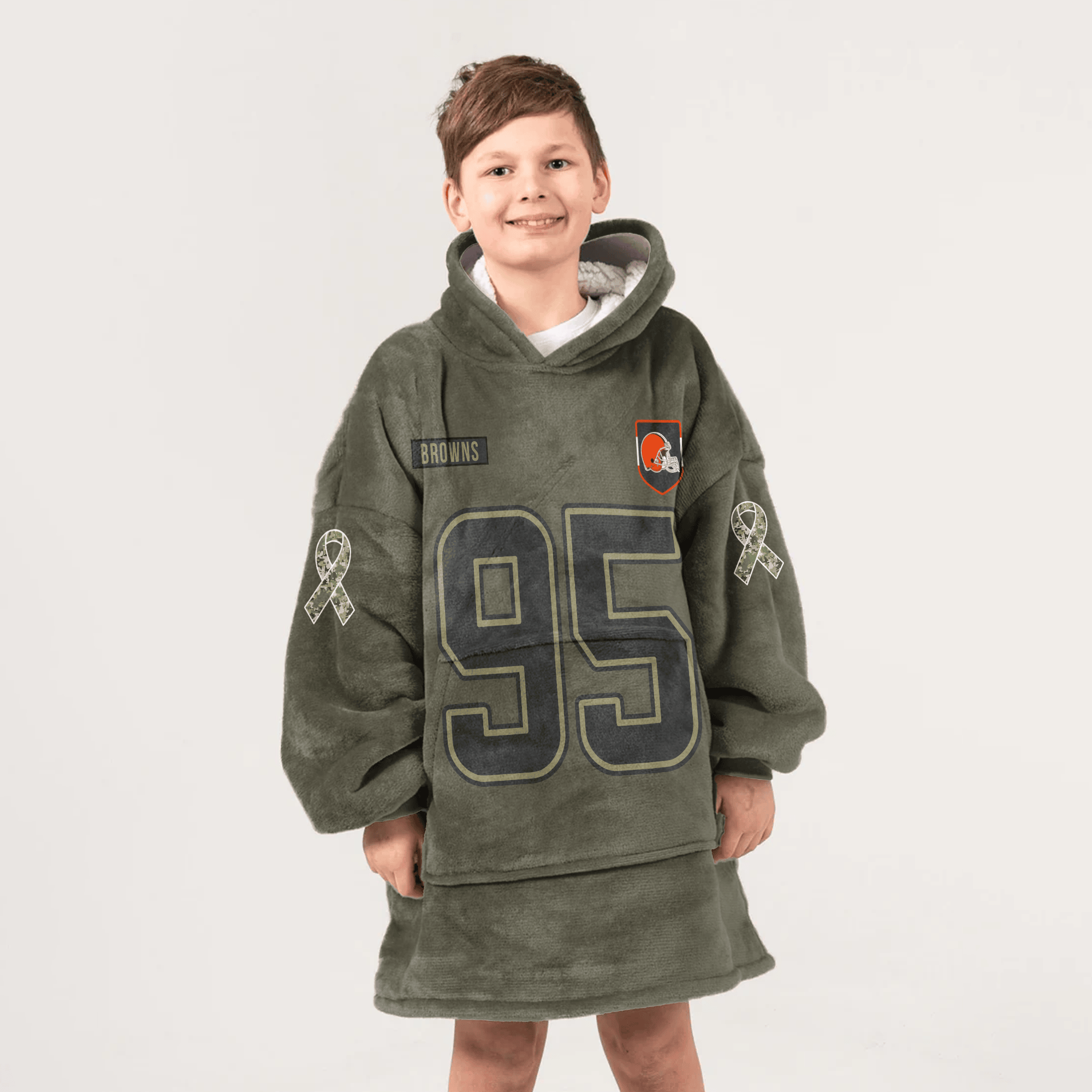 Kid M.G 95 Cleveland Football Blanket Hoodie – Olive Salute to Service