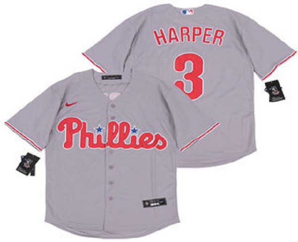 Men's Philadelphia Phillies #3 Bryce Harper Gray Stitched MLB Cool Base  Jersey