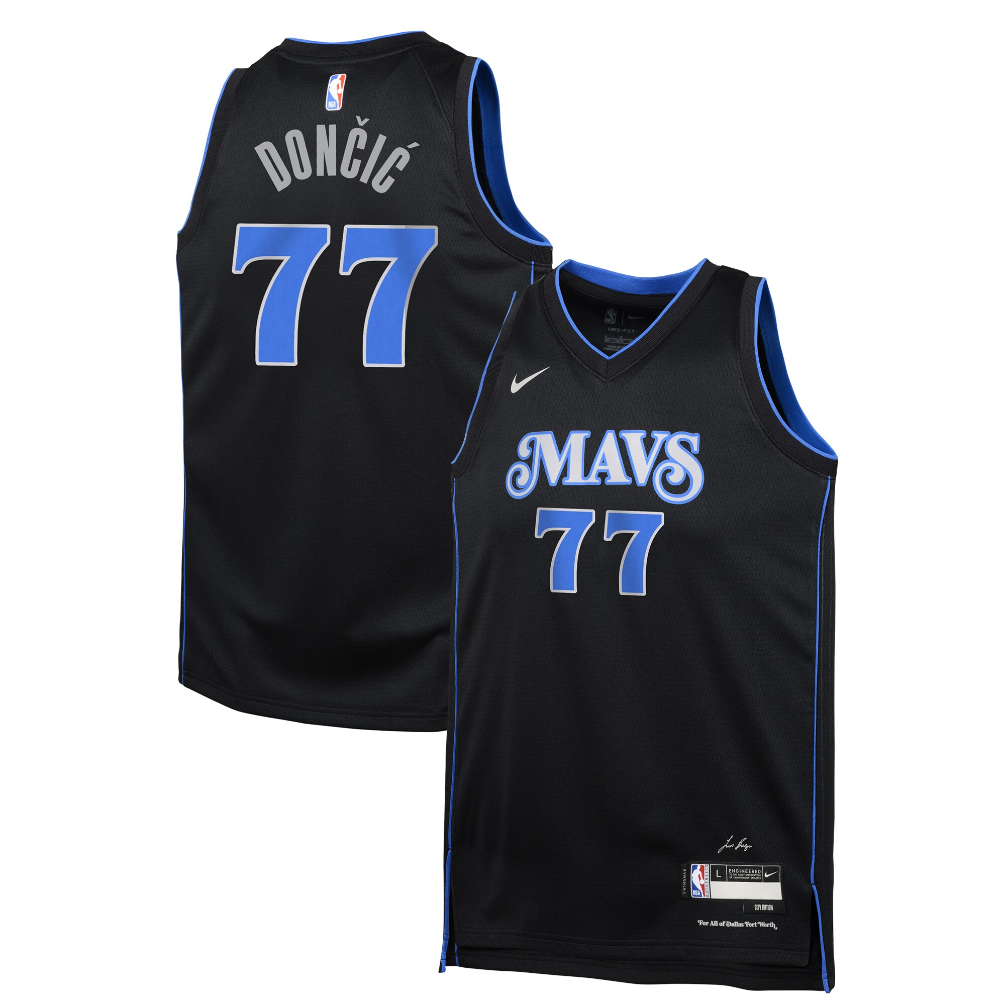 Youth Dallas Mavericks Luka Dončić  Black 2023/24 Swingman Replica Jersey - City Edition