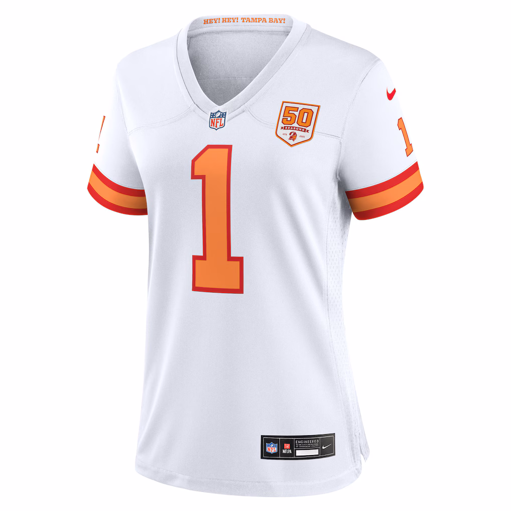 Rachaad White #1 '76 Tampa Bay Buccaneers Women's 50th Season Game Jersey - White