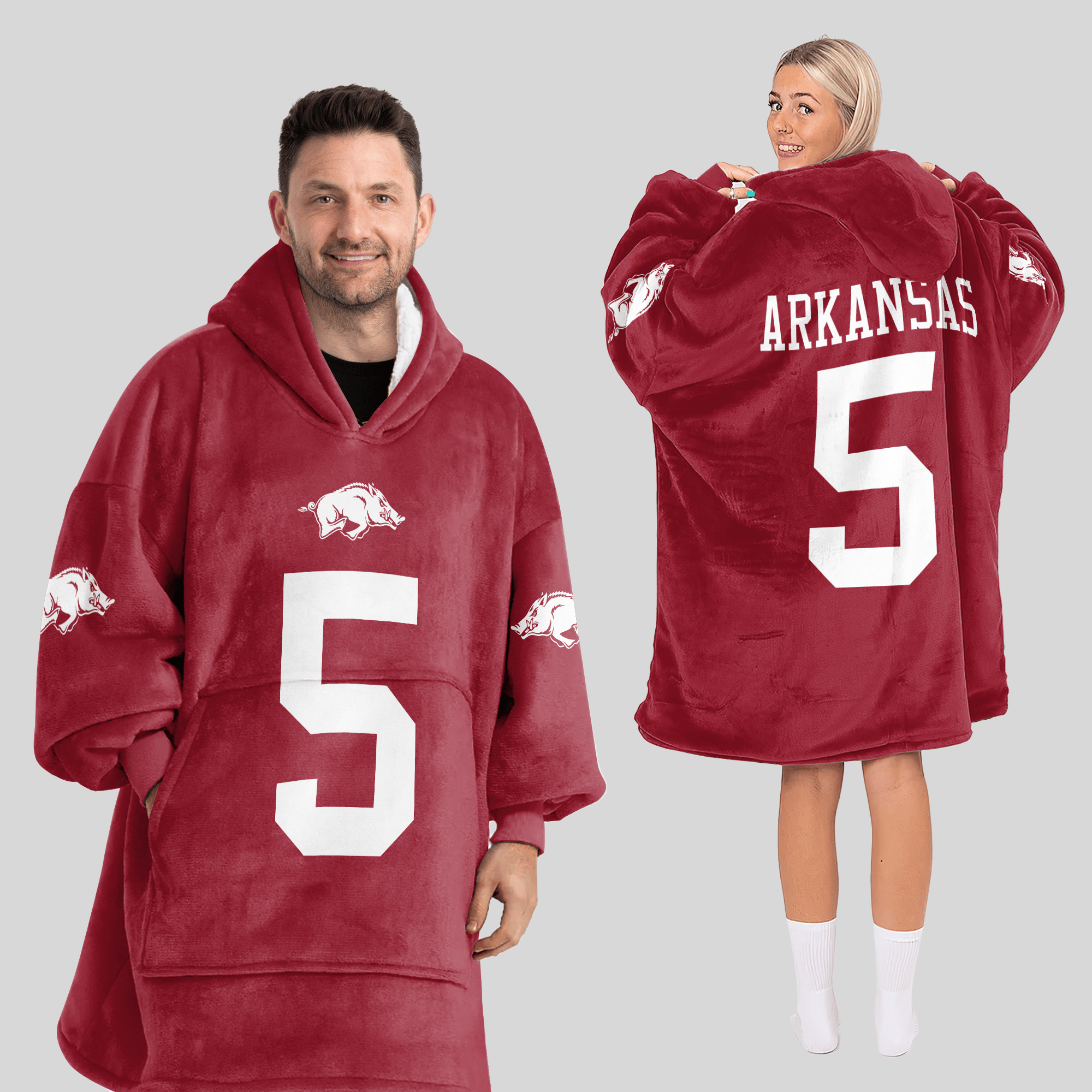 Adult #5 Arkansas Football Unisex Blanket Hoodie