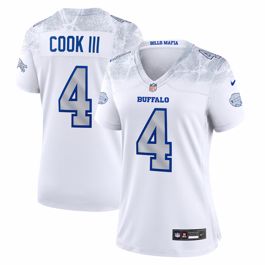James Cook III #4 Buffalo Bills Women's 2025 Rivalries Collection Game Jersey - White