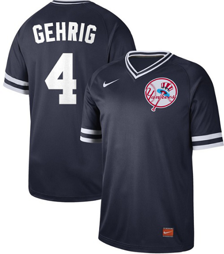 Men's  New York Yankees #4 Lou Gehrig Navy Cooperstown Collection Stitched MLB Jersey