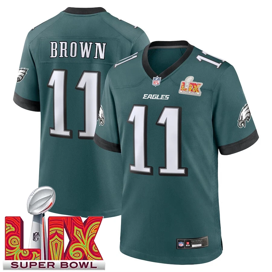 Men’s #11 A.J. Brown Midnight Green Super Bowl LIX Game Player Stitched Jersey