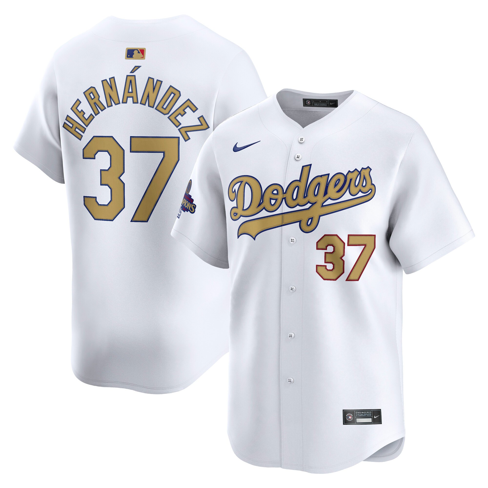 Men's #37 Teoscar Hernandez Los Angeles Dodgers  2025 Gold Collection Limited White Jersey