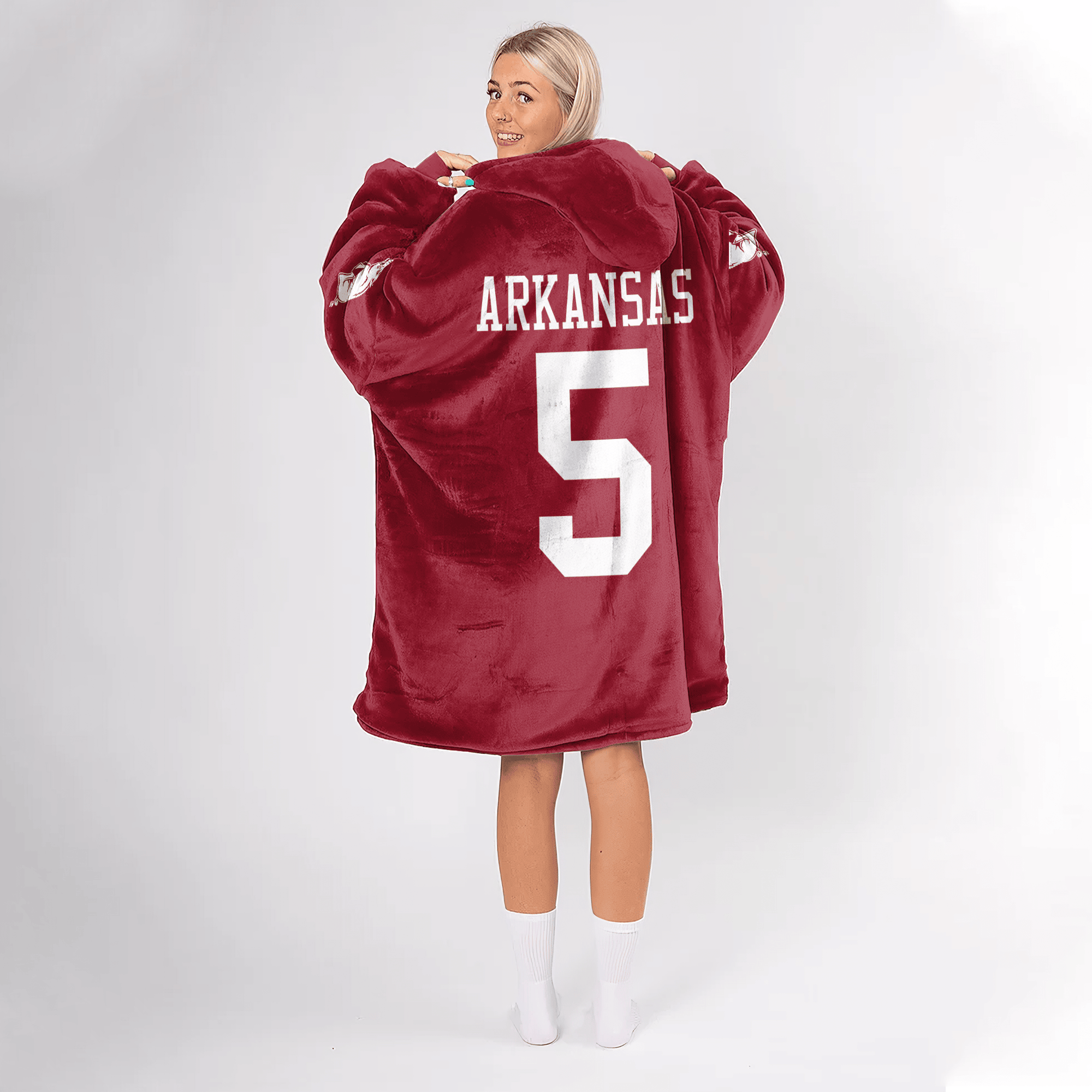 Adult #5 Arkansas Football Unisex Blanket Hoodie