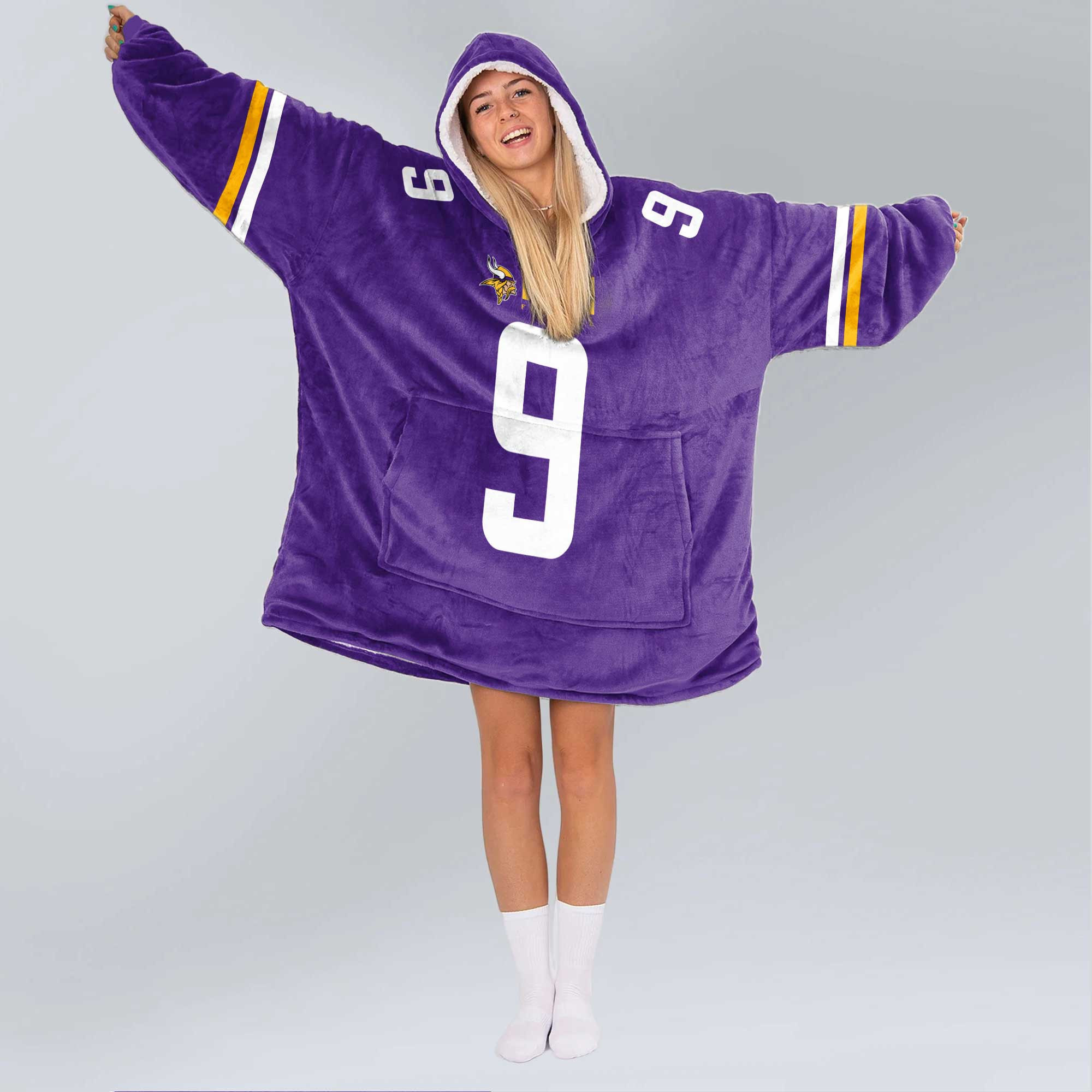 Adult 9 Minnesota Football Unisex Blanket Hoodie