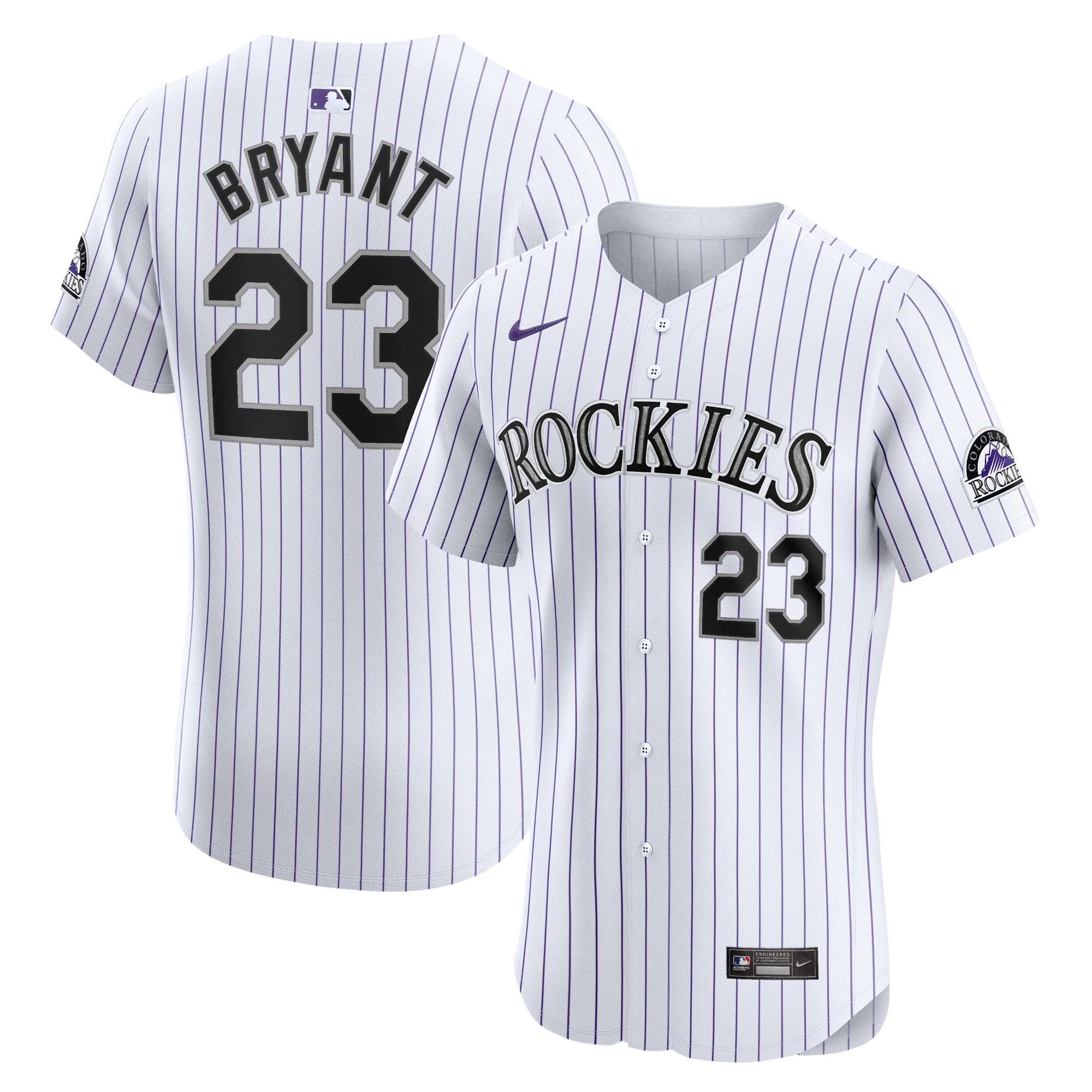 Men's Colorado Rockies Kris Bryant  White Home Elite Jersey