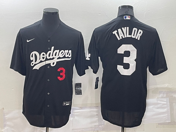 Men's  Los Angeles Dodgers #3 Chris Taylor Black Stitched MLB Cool Base Jersey