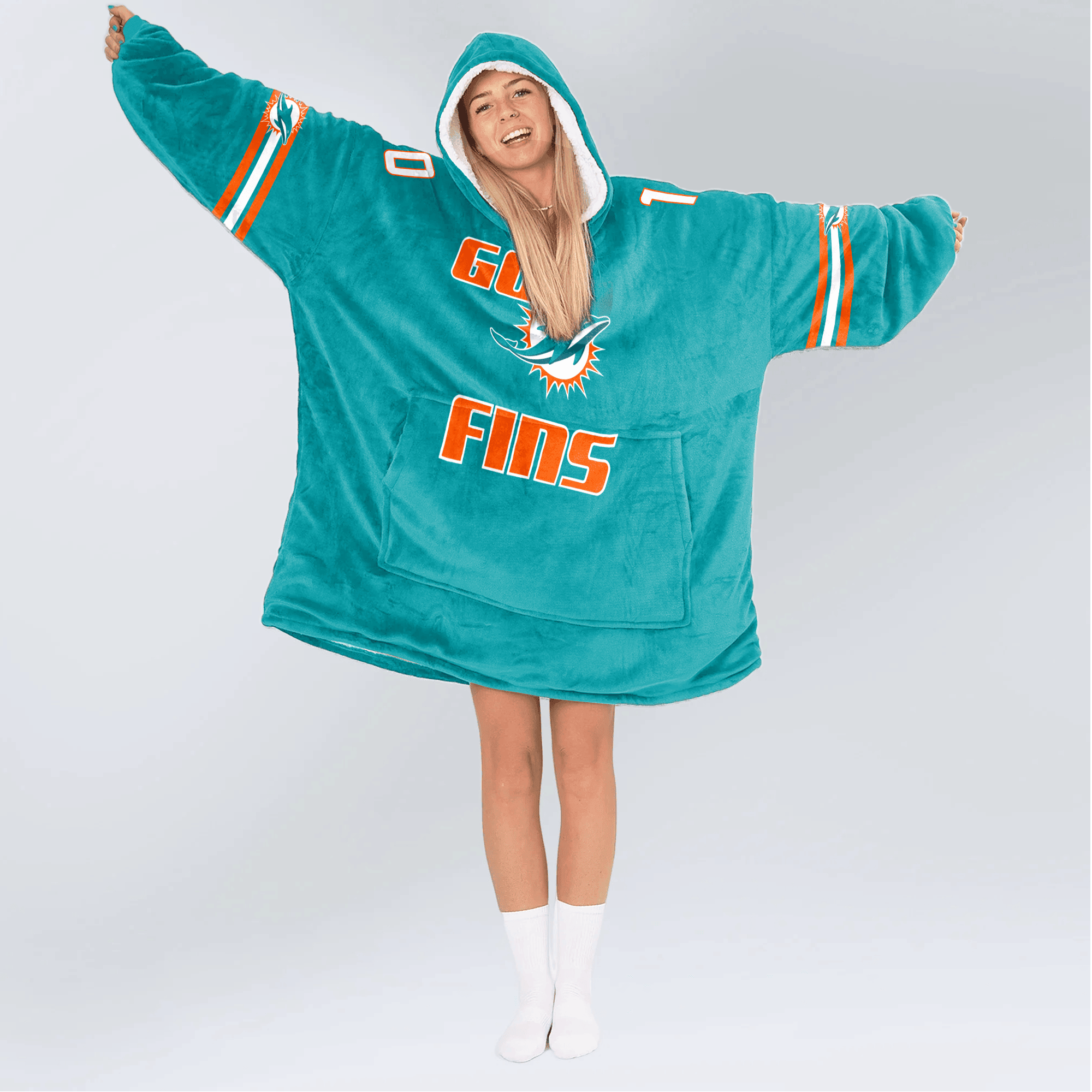 Go Fins T.H 10 Miami Football Unisex Blanket Hoodie