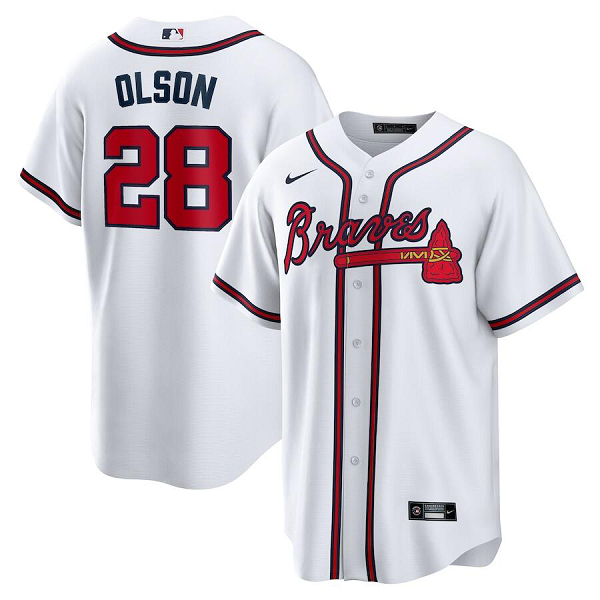 Men's Atlanta Braves #28 Matt Olson  White Home Jersey