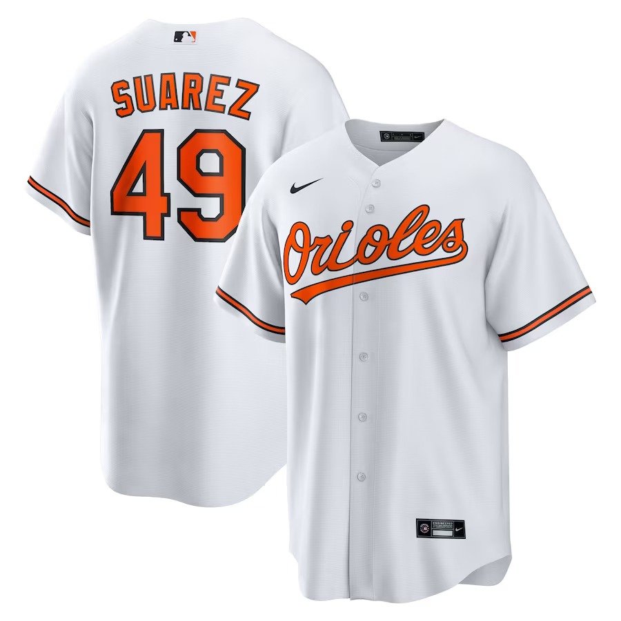Men's #49 Albert Suarez Baltimore Orioles  Home White Jersey