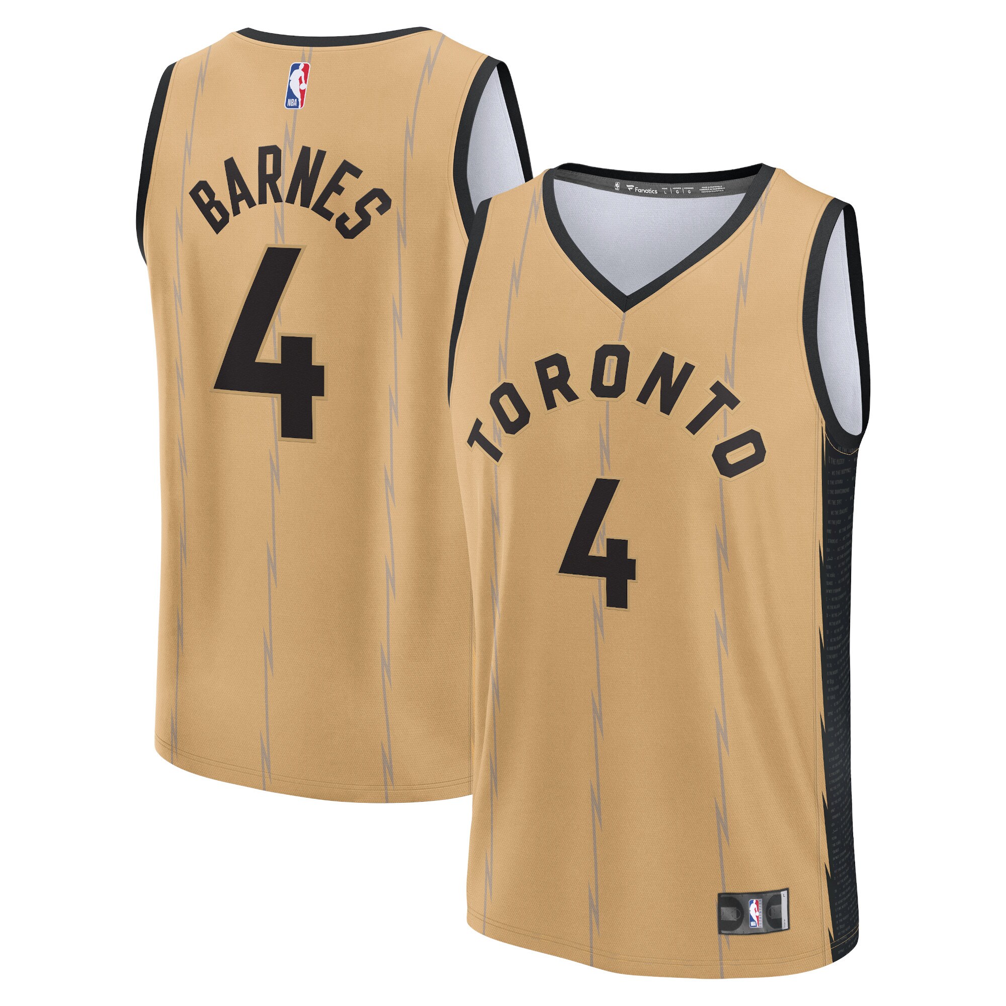 Unisex Toronto Raptors Scottie Barnes  Gold 2023/24 Fast Break Jersey - City Edition