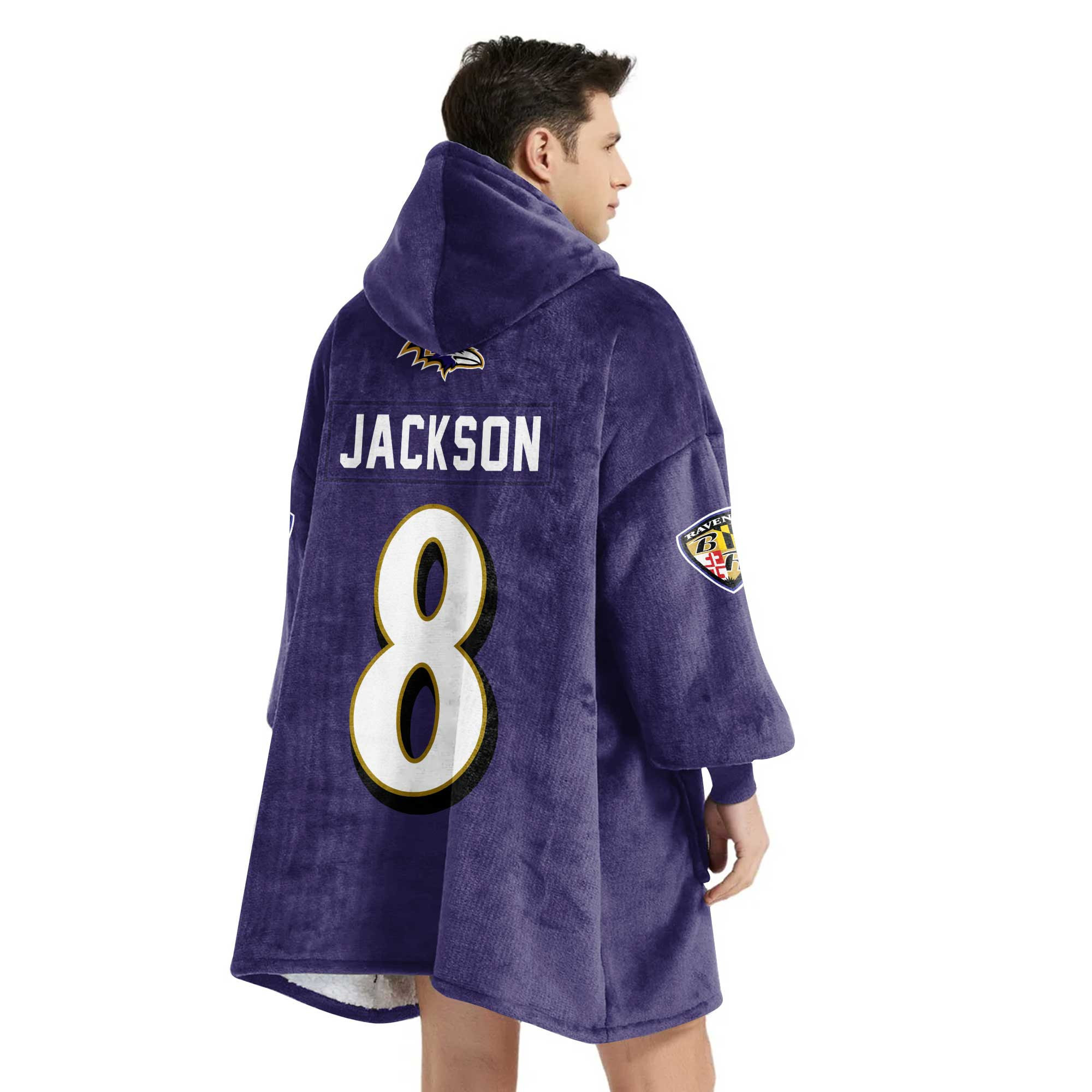 Adult L.J 8 Baltimore Football Unisex Blanket Hoodie