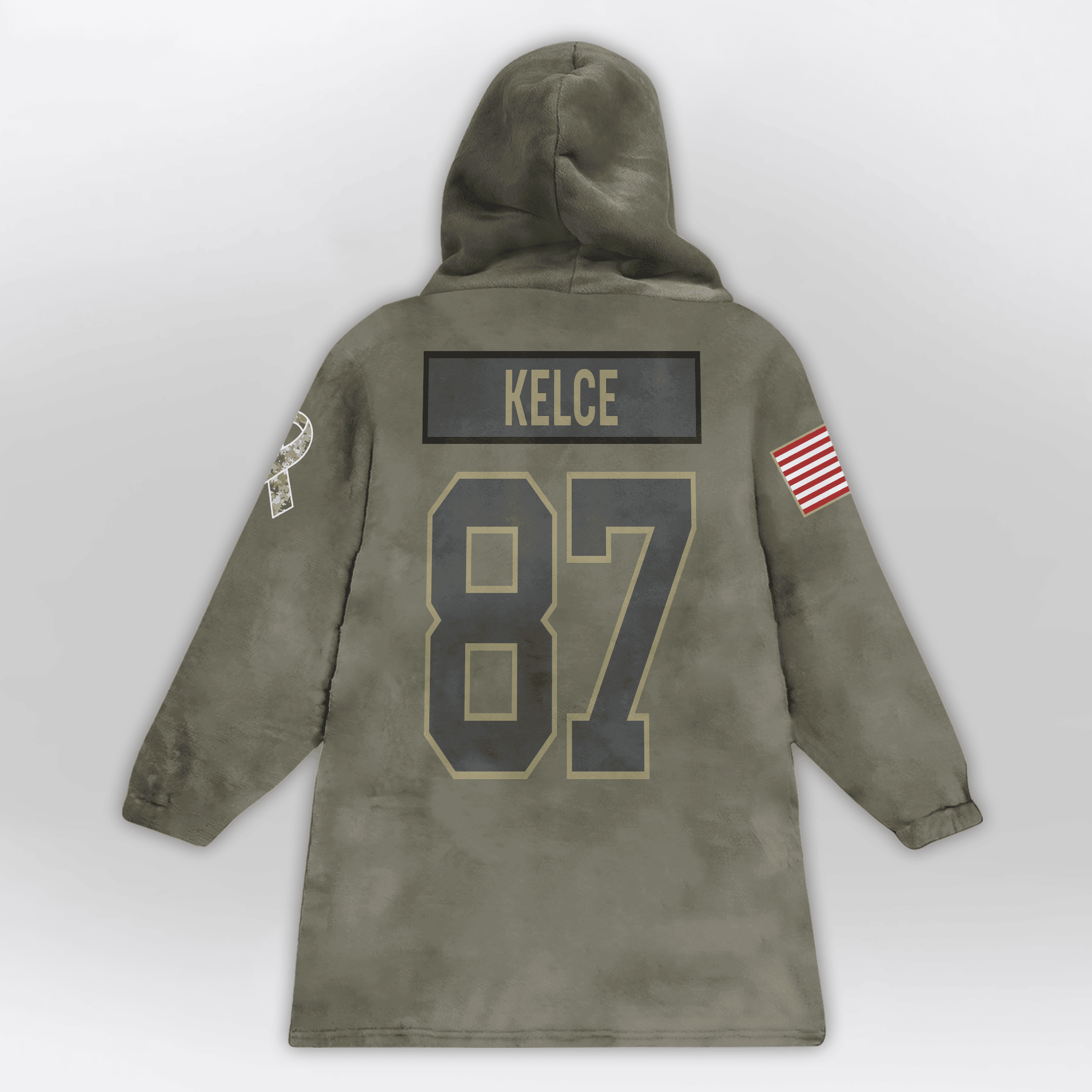 Adult T.K 87 Kansas City Football Blanket Hoodie – Olive Salute to Service
