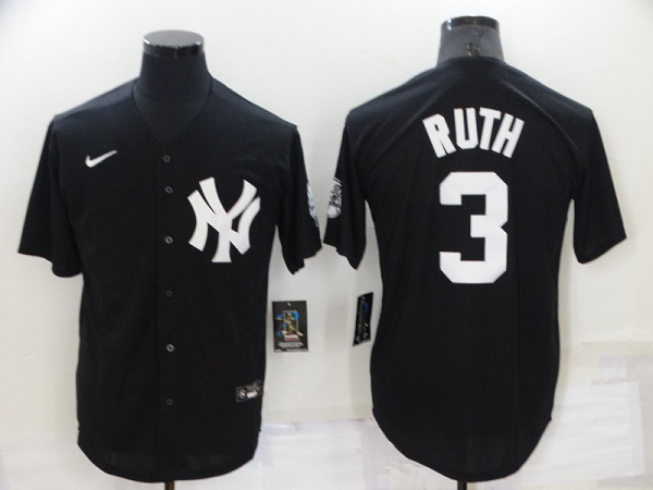 Men's New York Yankees #3 Babe Ruth Black Throwback Stitched MLB  Cool Base Jersey