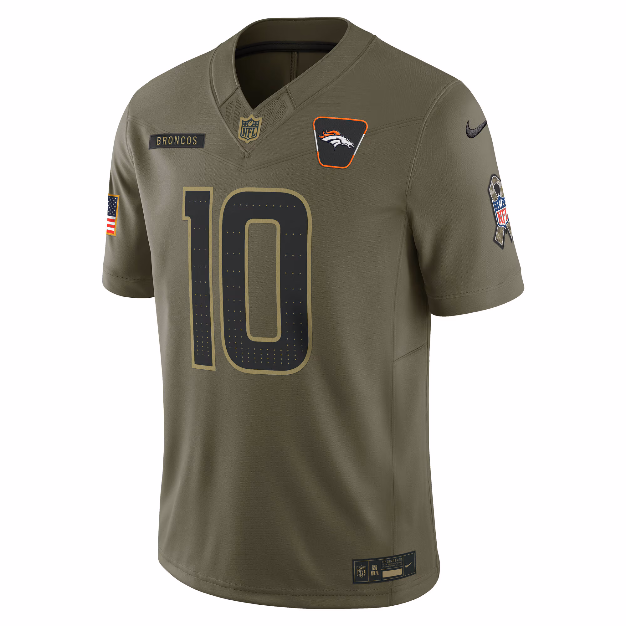 Men's Denver Broncos Bo Nix Olive 2025 Salute to Service Limited Jersey