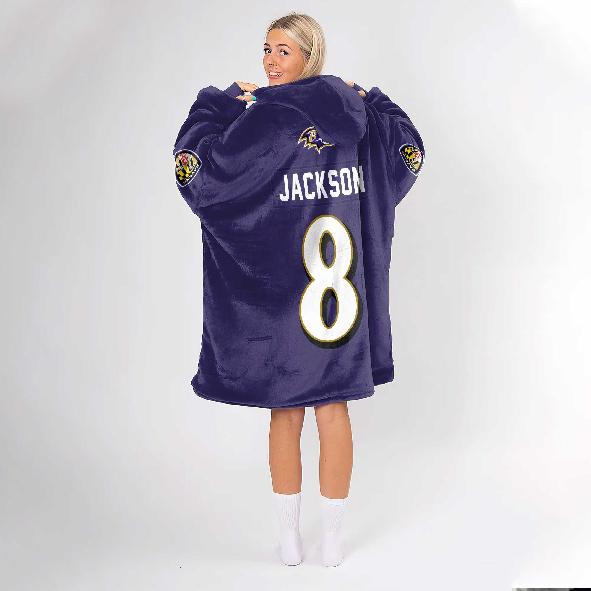 Adult L.J 8 Baltimore Football Unisex Blanket Hoodie