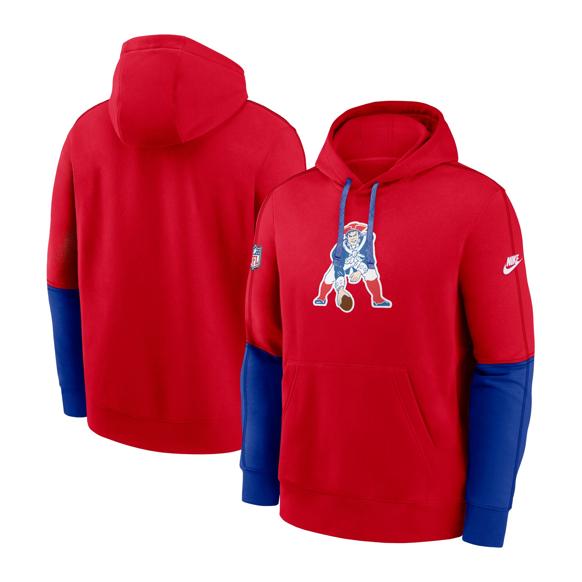 New England Patriots  Throwback Logo Club Tri-Blend Pullover Hoodie - Red