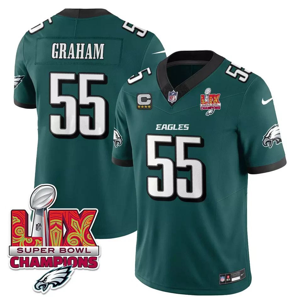 Men's #55 Brandon Graham Green 2025 Super Bowl LIX Patch F.U.S.E. Sewn Jersey