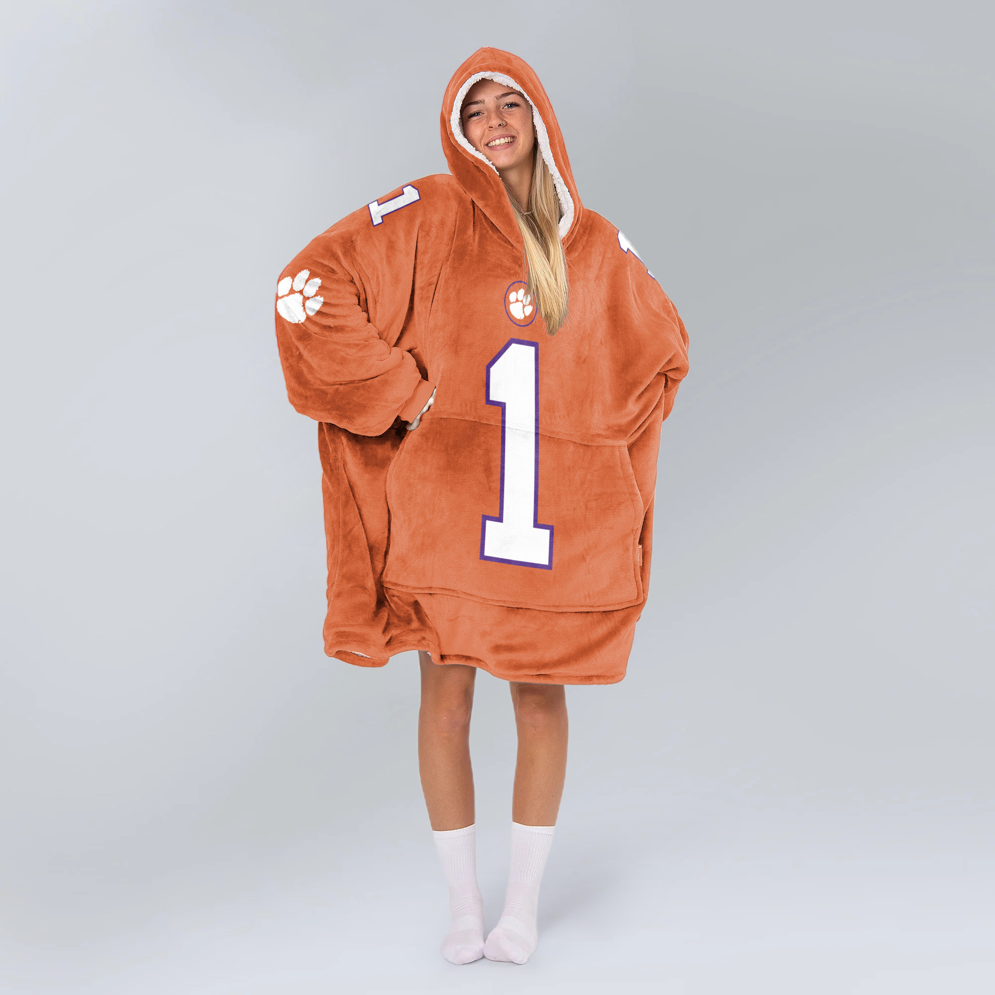 Adult #1 Clemson Football Unisex Blanket Hoodie