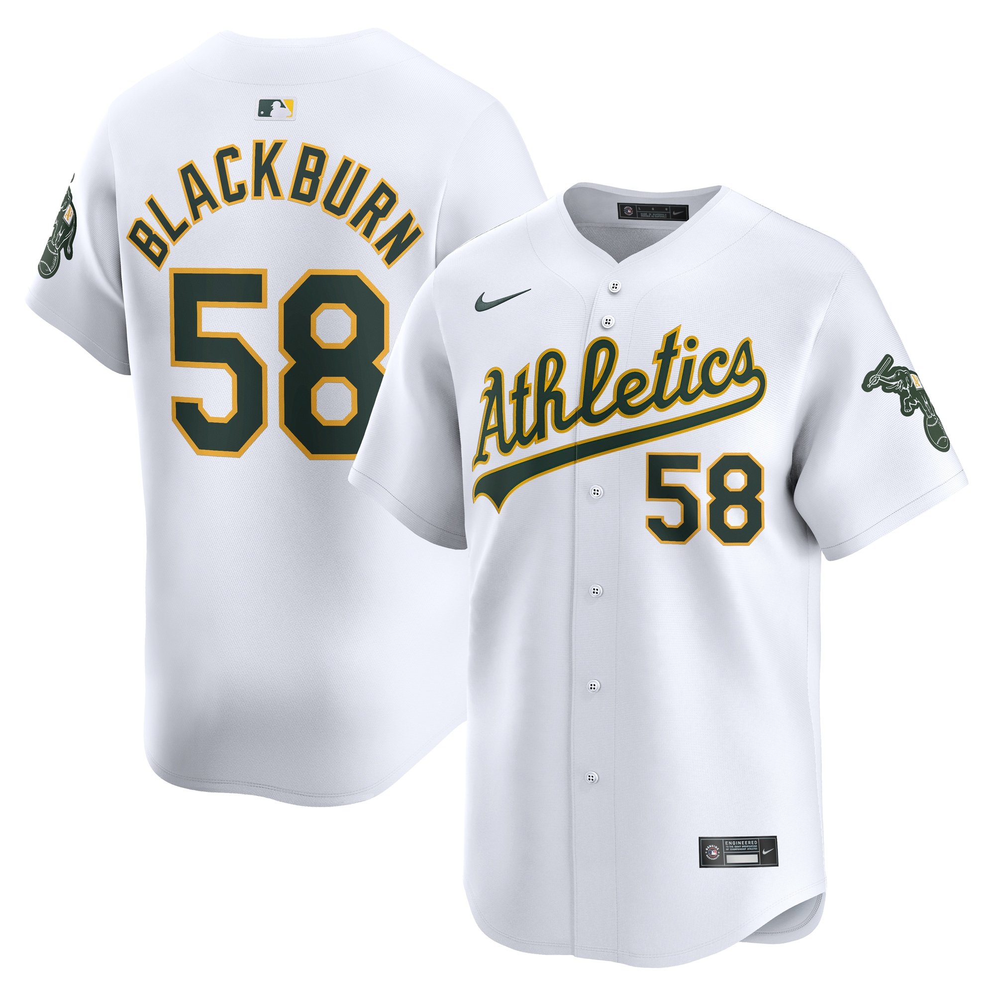 Men's Oakland Athletics Paul Blackburn  White Home Limited Player Jersey