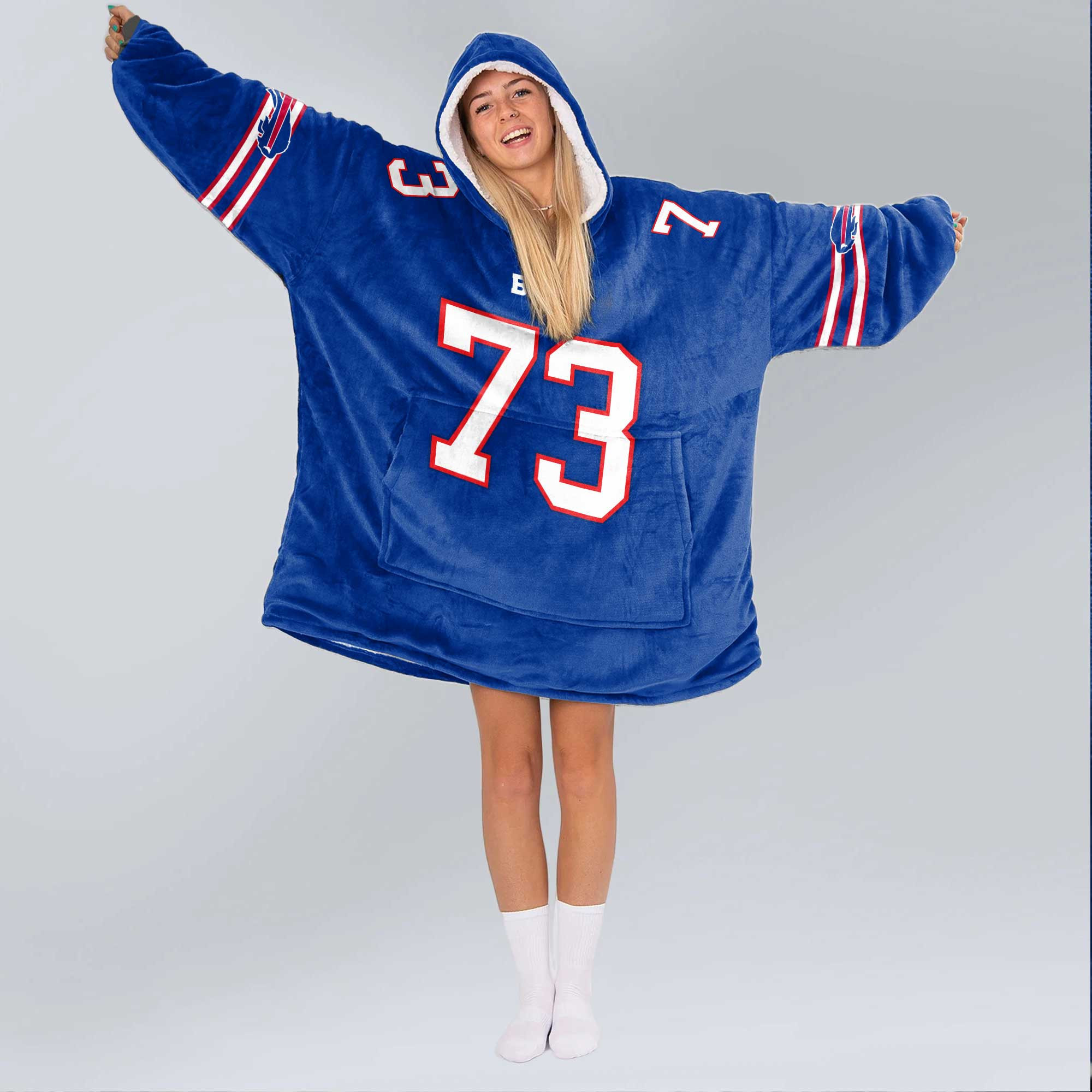 Adult 73 Buffalo Football Unisex Blanket Hoodie