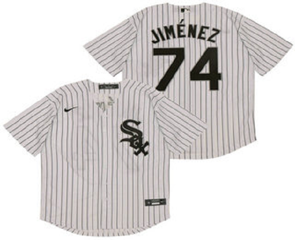 Men's Chicago White Sox #74 Eloy Jimenez White Pinstripe Stitched MLB Cool Base  Jersey