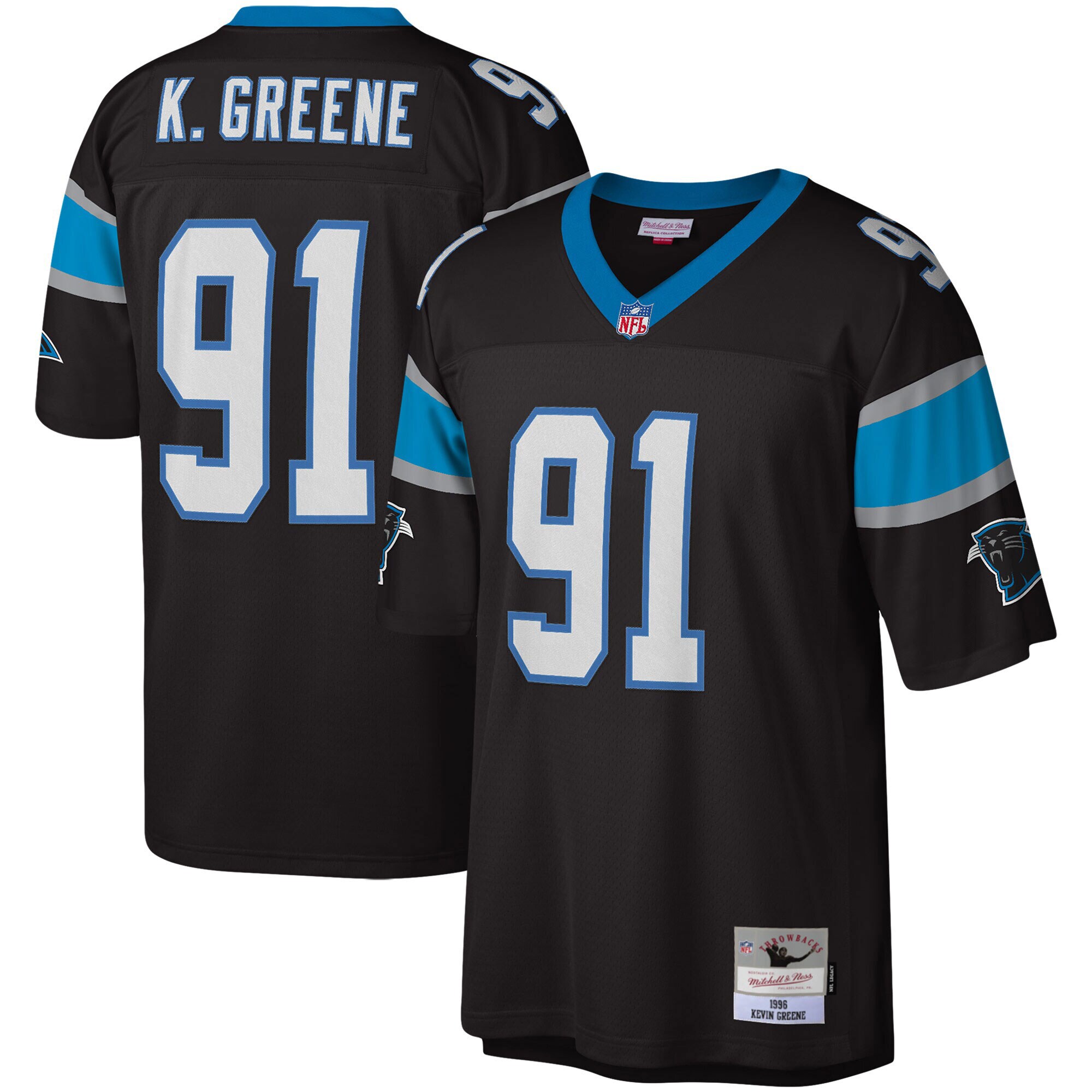 Kevin Greene Carolina Panthers  Big & Tall 1996 Retired Player Replica Jersey - Black