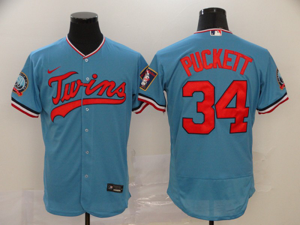 Men's Minnesota Twins #34 Kirby Puckett Light Blue Stitched MLB Flex Base  Jersey