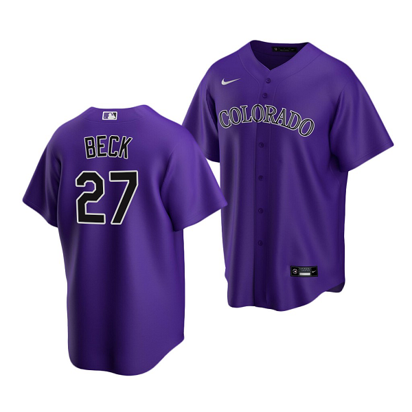 Men's Colorado Rockies #27  Beck 2022 MLB Draft Jersey Purple Alternate