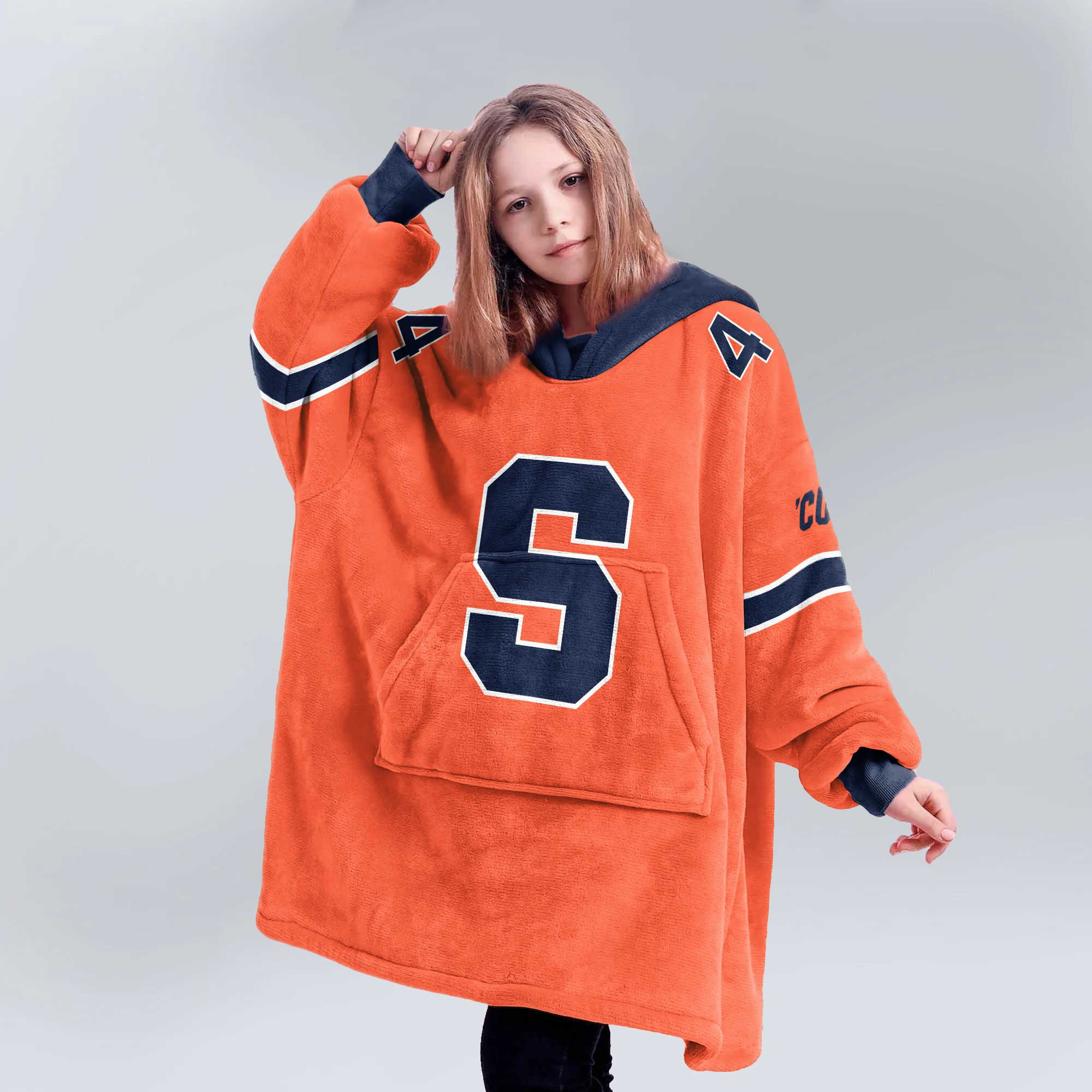 Kid #44 Navy Syracuse Football Unisex Blanket Hoodie