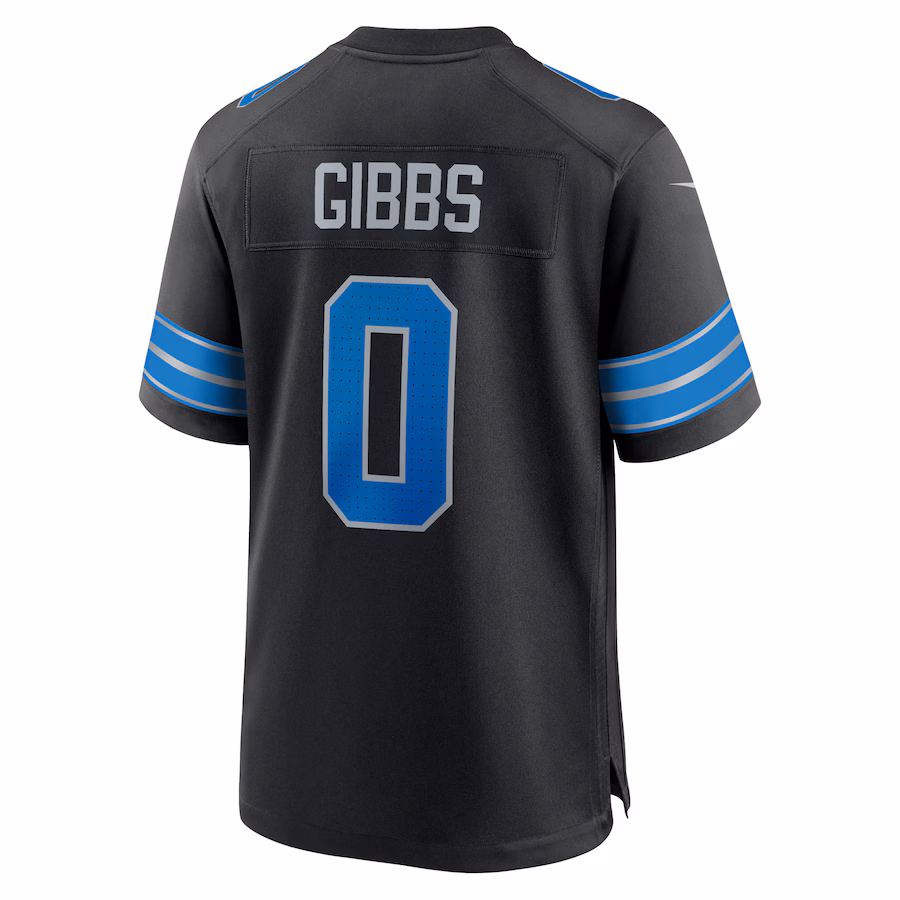 Men's Jahmyr Gibbs #0 Black Detroit Lions 2nd Alternate Game Player Jersey
