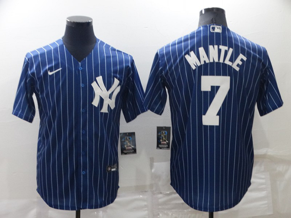 Men's  New York Yankees #7 Mickey Mantle Bule Strip Throwback Cool Base MLB Stitched Jersey