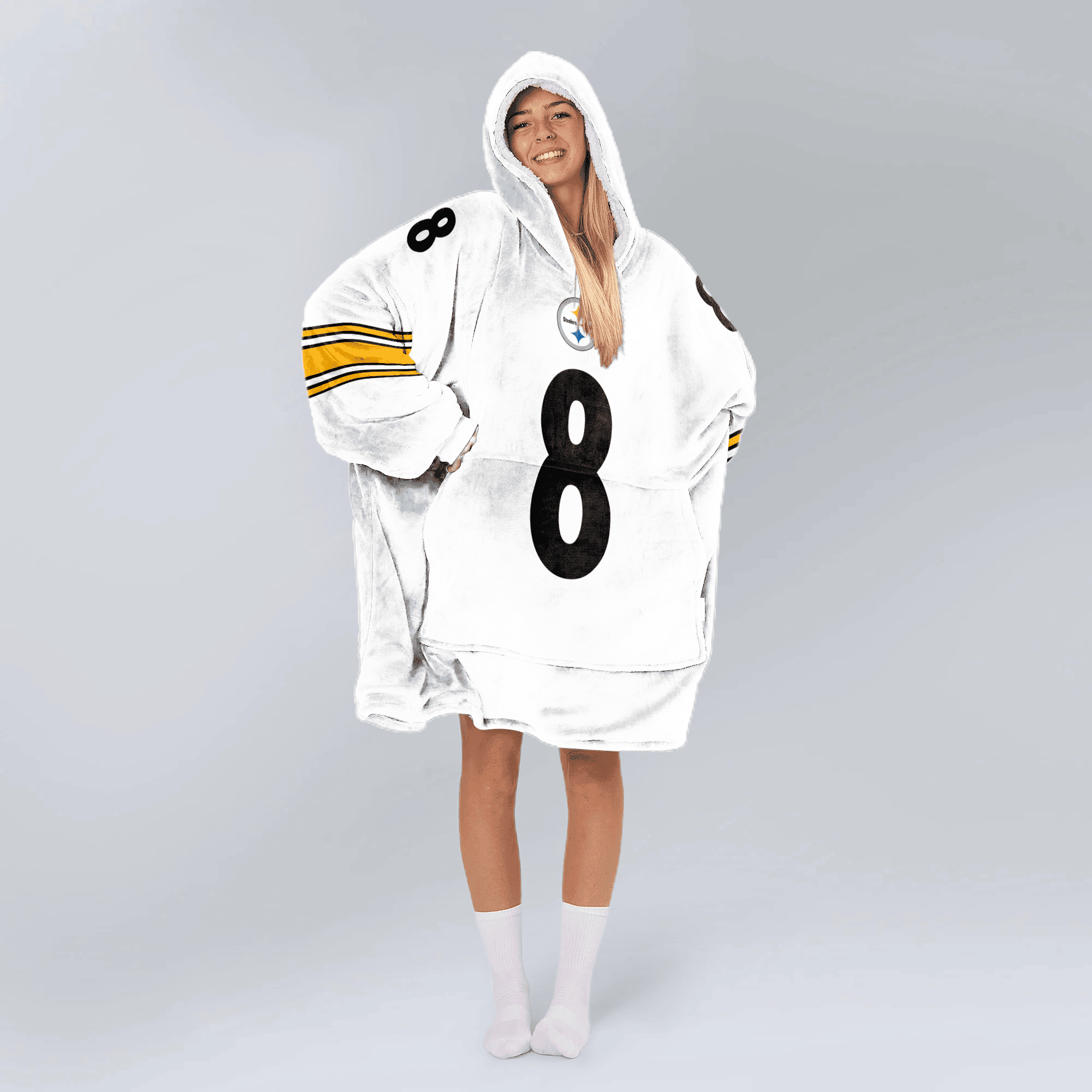 Adult 8 Pittsburgh Football Unisex Blanket Hoodie