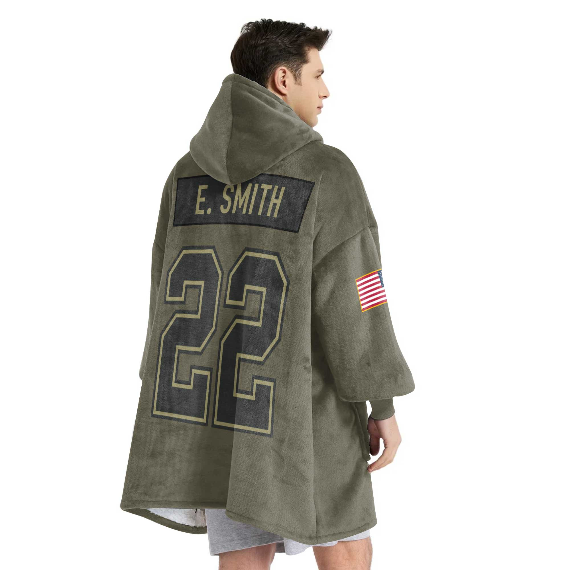 Adult E.S 22 Dallas Football Blanket Hoodie – Olive Salute to Service