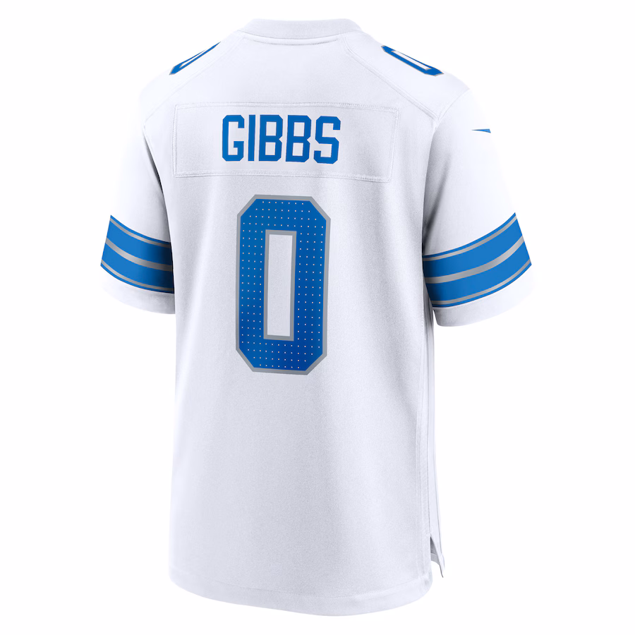 Men's Jahmyr Gibbs #0 White Detroit Lions Game Player Jersey