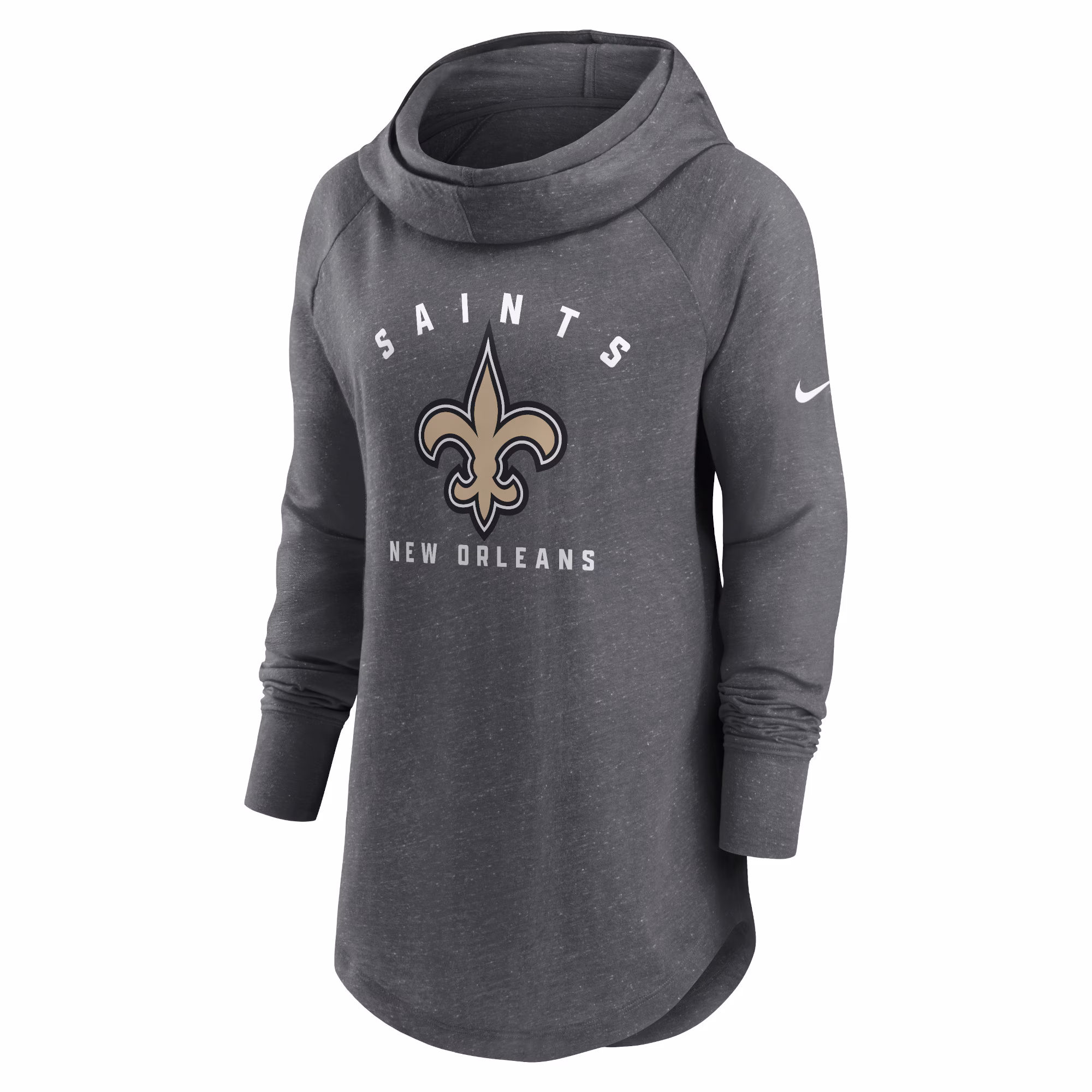 New Orleans Saints Women's Raglan Funnel Neck Pullover Hoodie - Heather Charcoal