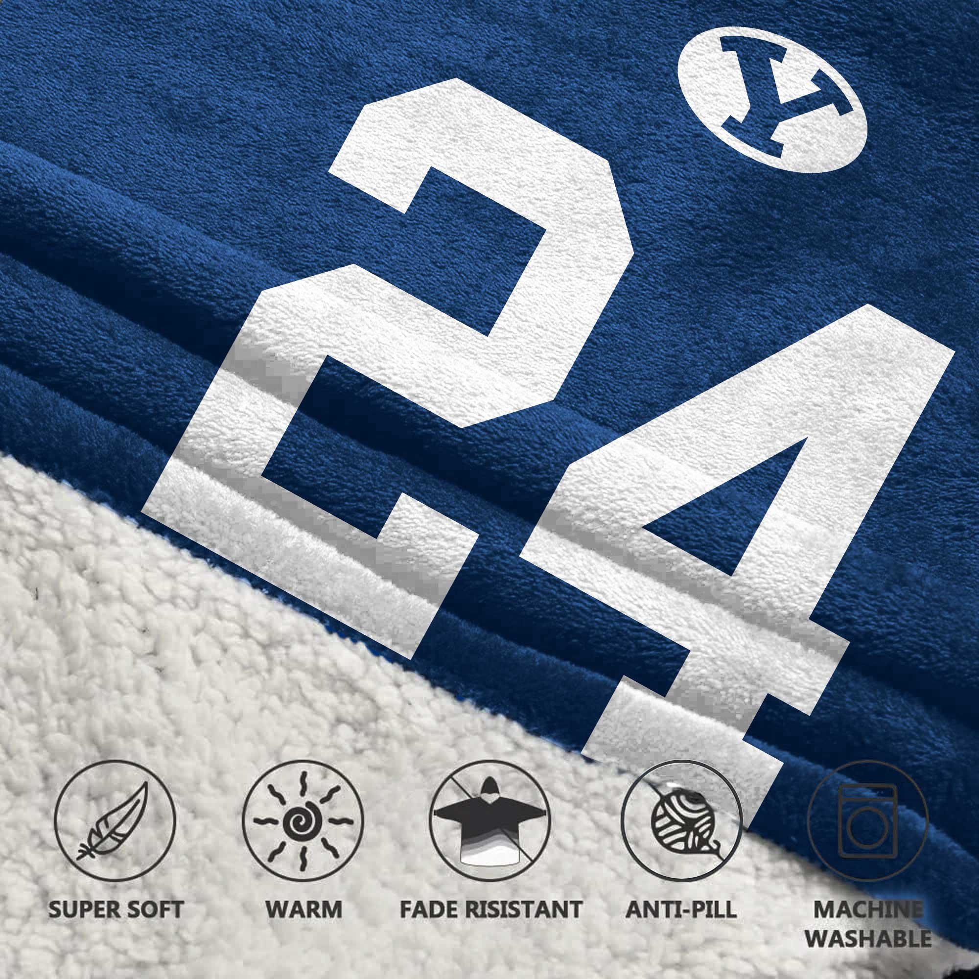Adult #24 BYU Cougars Football Unisex Blanket Hoodie