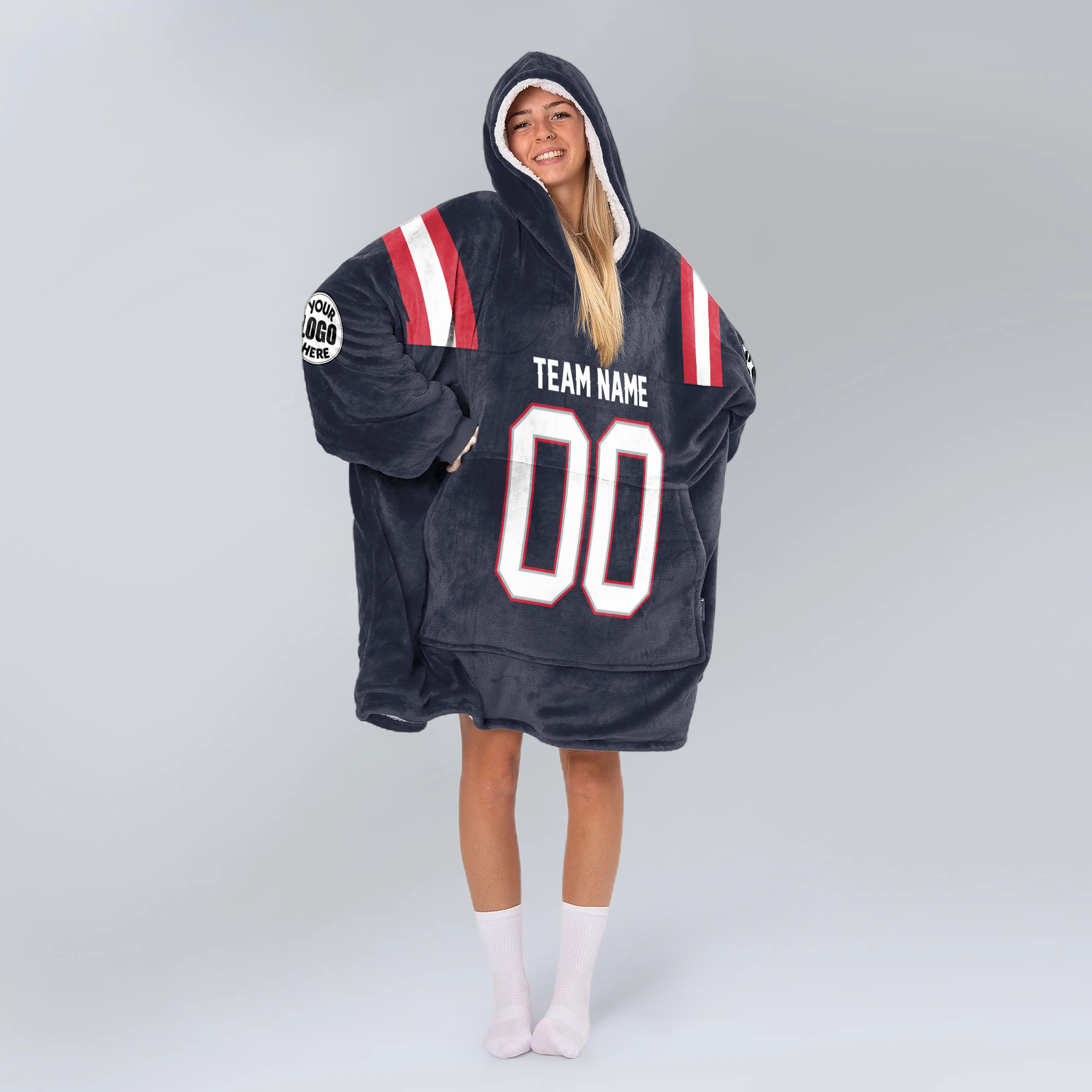 Adult Custom Blanket Hoodie New England Inspired Color