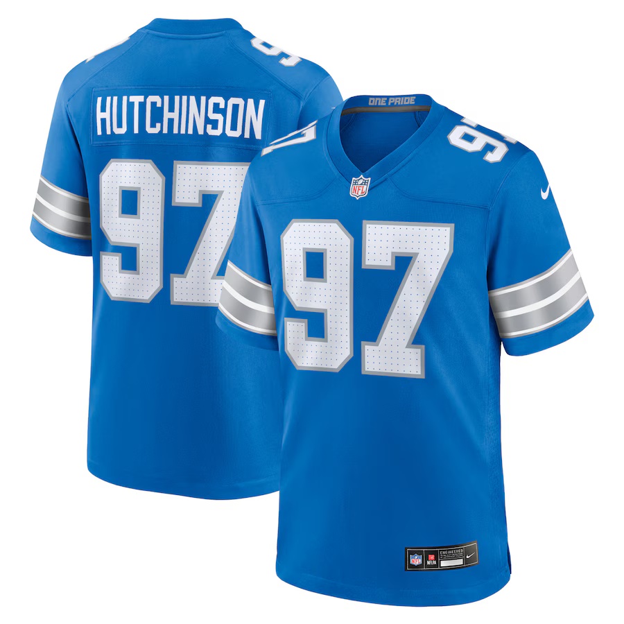 Men's Aidan Hutchinson #97 Blue Detroit Lions Game Jersey