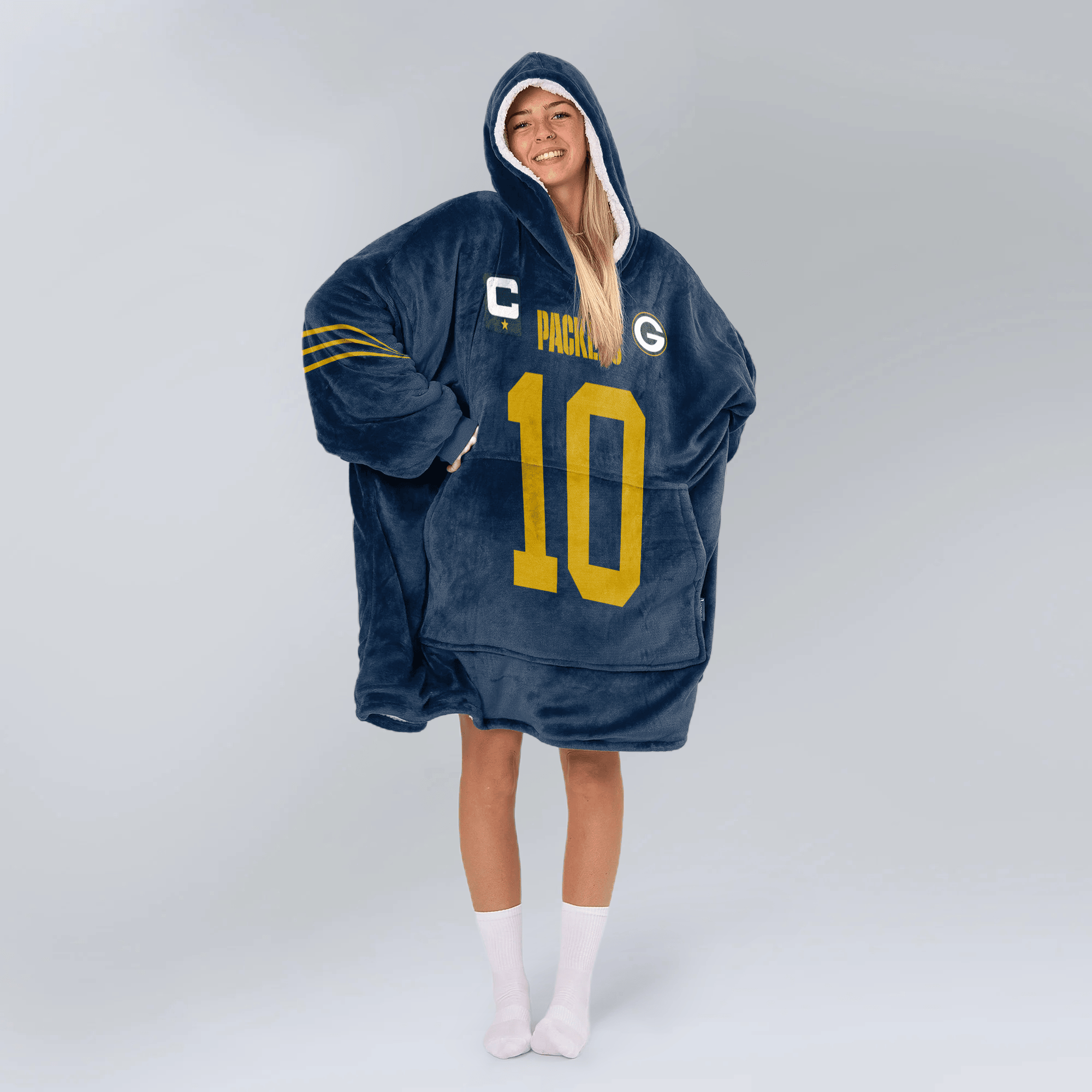 Adult J.L 10 Captain Green Bay Football Unisex Blanket Hoodie