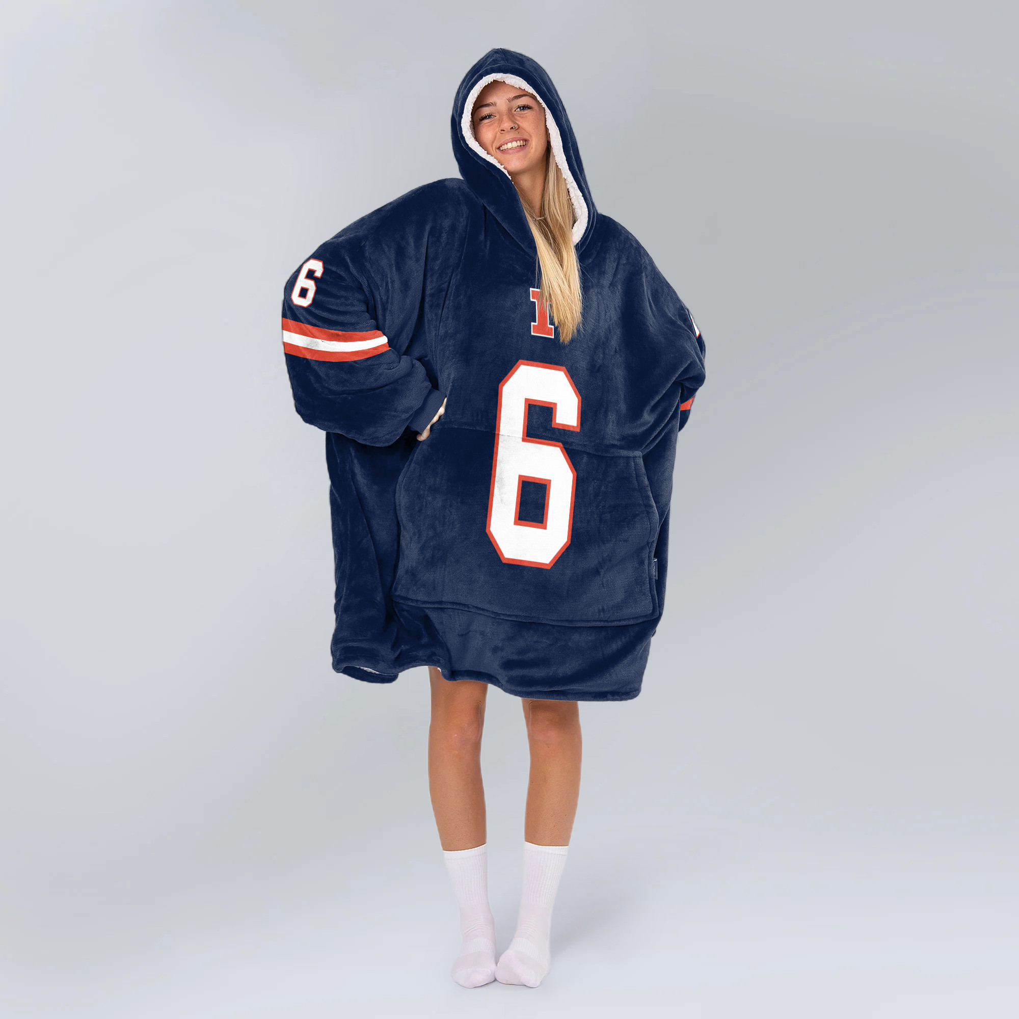 Adult 6 Illinois Football Unisex Blanket Hoodie